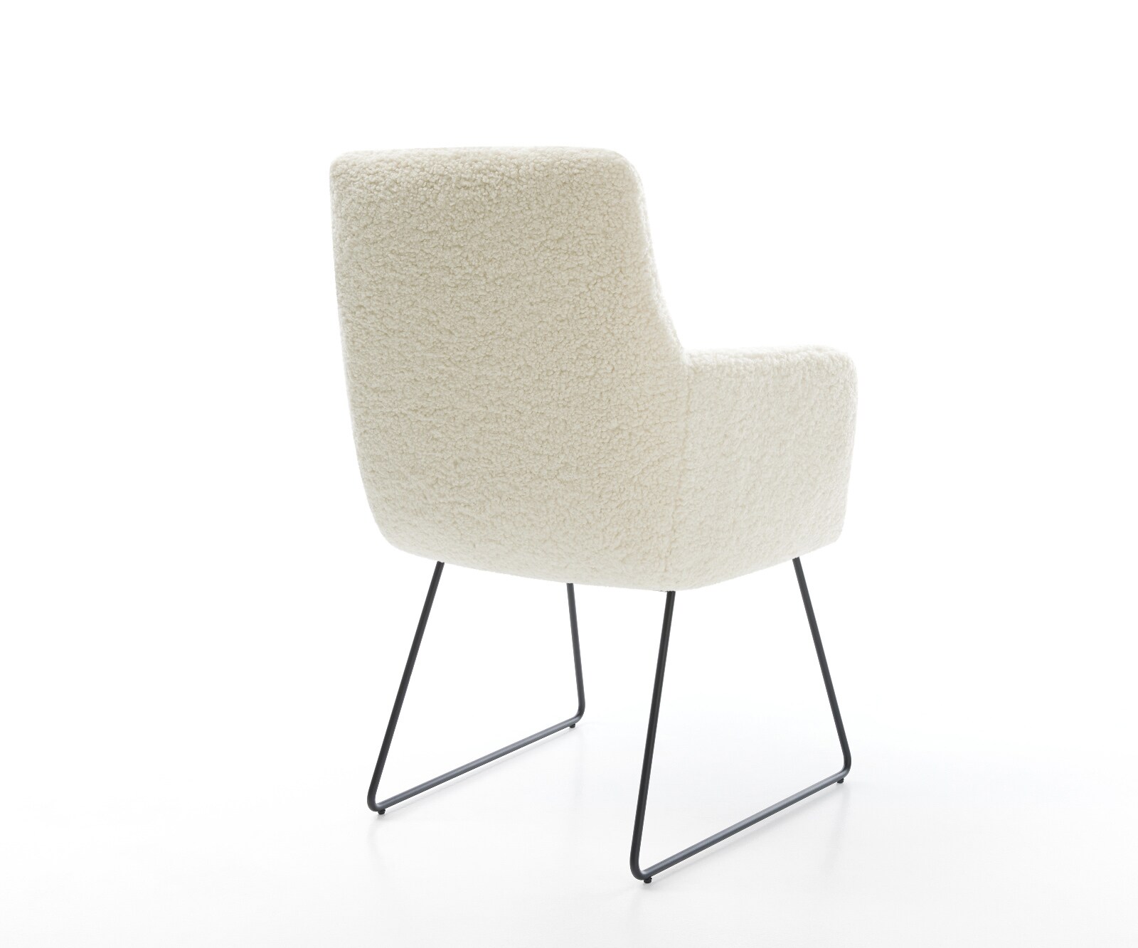 Esszimmerstuhl Heira-Flex mit Armlehnen Teddystoff Beige Kufengestell Schwarz Taschenfederkern 4