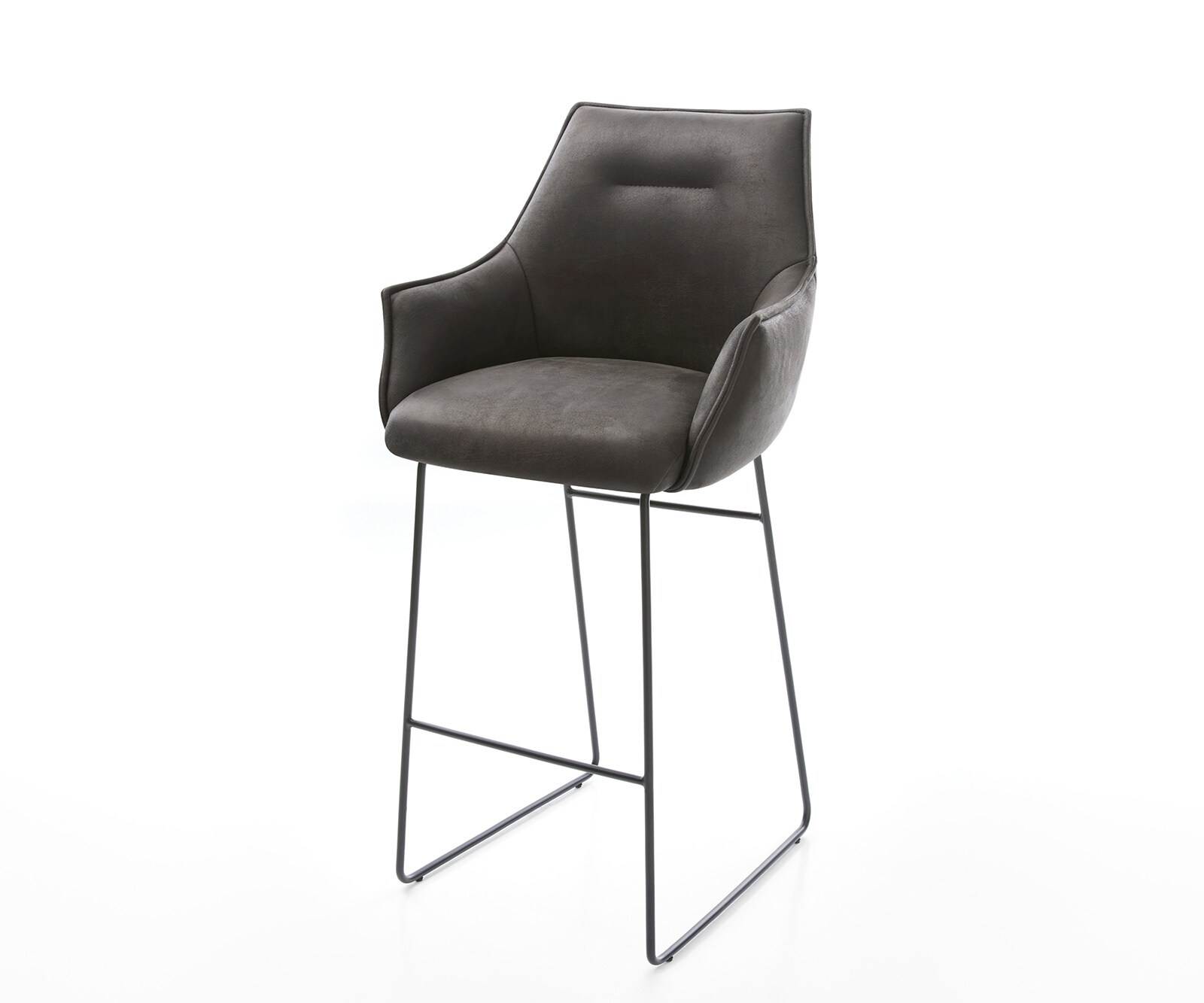 Chaise-de-bar Alja-Flex microfibre anthracite vintage cadre à patins métal noir ressorts ensachés 1