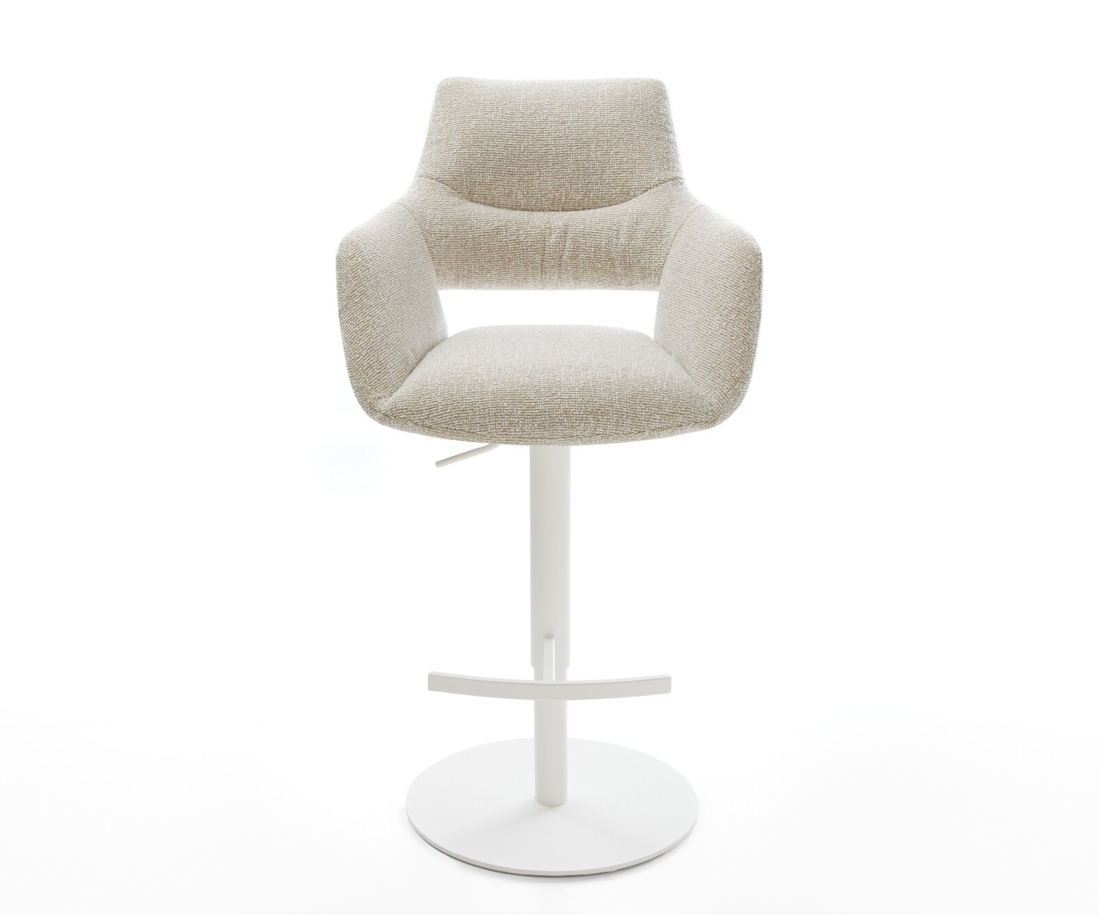 Chaise-de-bar Yago-Flex Tissu tissé doux Beige Pied pivotant réglable en hauteur blanc Blanc Ressort ensaché 1