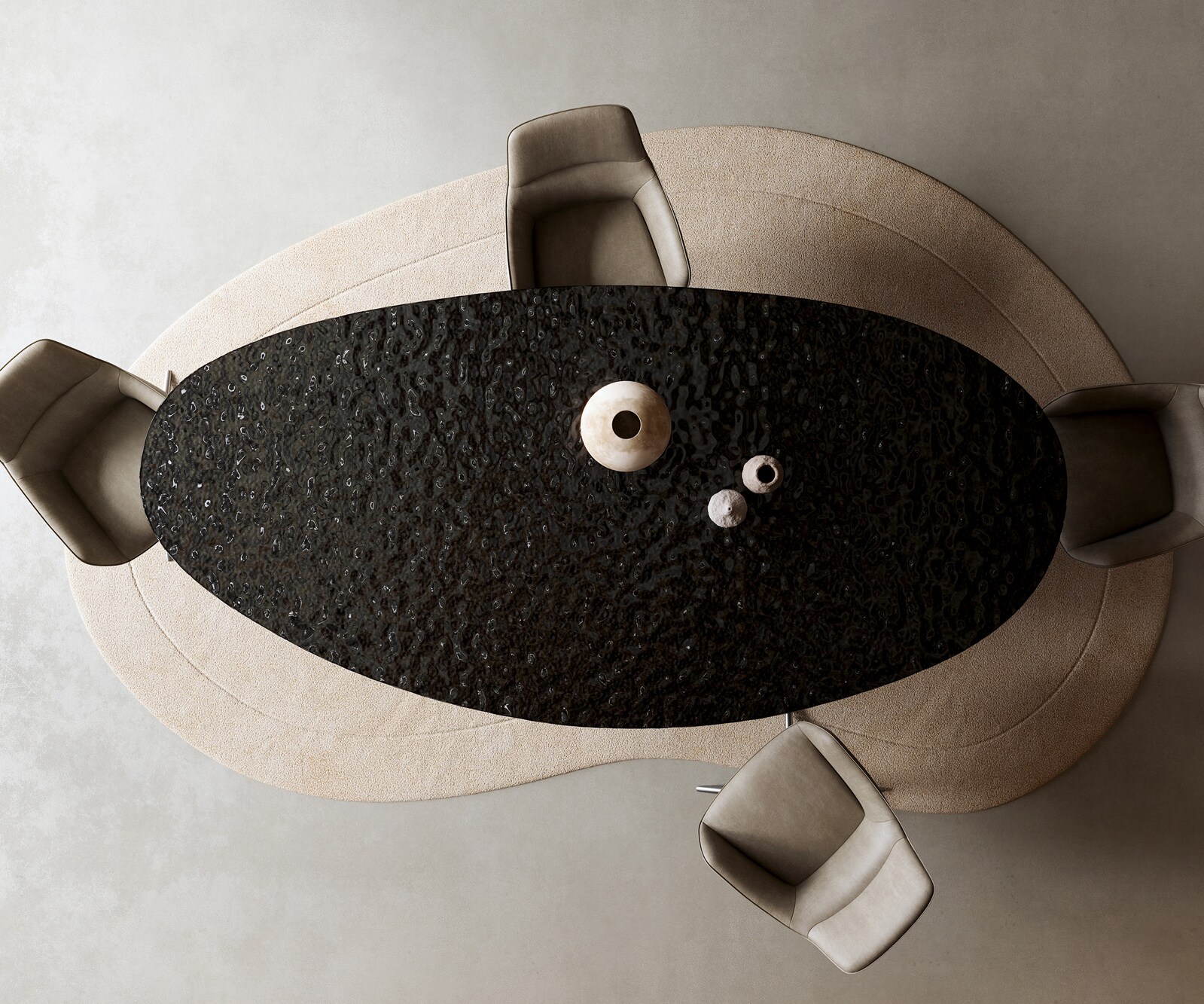 Esstisch Edge Oval 280x130 Reliefglas Rauchschwarz 3D-Design Prisma Metallic Silber 5