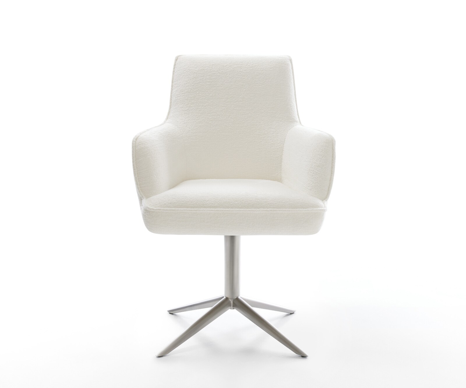 Chaise-pivotante Heira-Flex avec accoudoirs bouclé doux beige pied de chaise 4 branches acier inoxydable pivotement sur 360° fonction bascule resorts ensachés 1