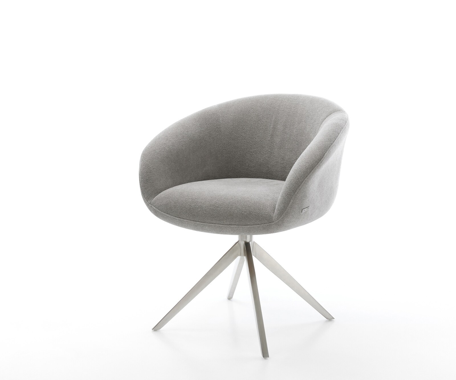 Chaise-pivotante Vinka-Flex avec accoudoirs tissu structuré doux gris pied croisé large acier inoxydable pivotement sur 360° fonction bascule resorts ensachés