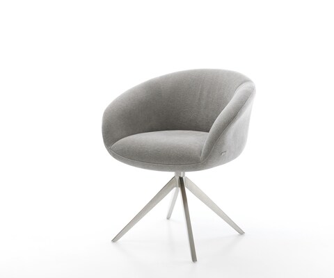 Chaise-pivotante Vinka-Flex avec accoudoirs tissu structuré doux gris pied croisé large acier inoxydable pivotement sur 360° fonction bascule resorts ensachés