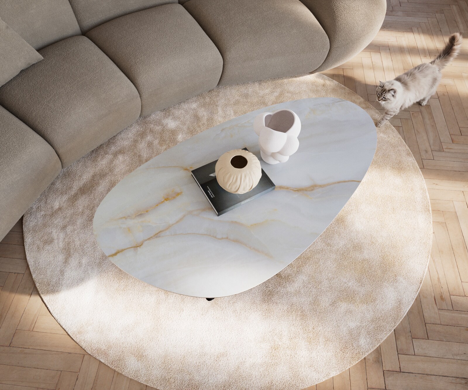Couchtisch Edge Oval 140x75 cm Keramik Onyx Pearl Sarity Metall Schwarz 3
