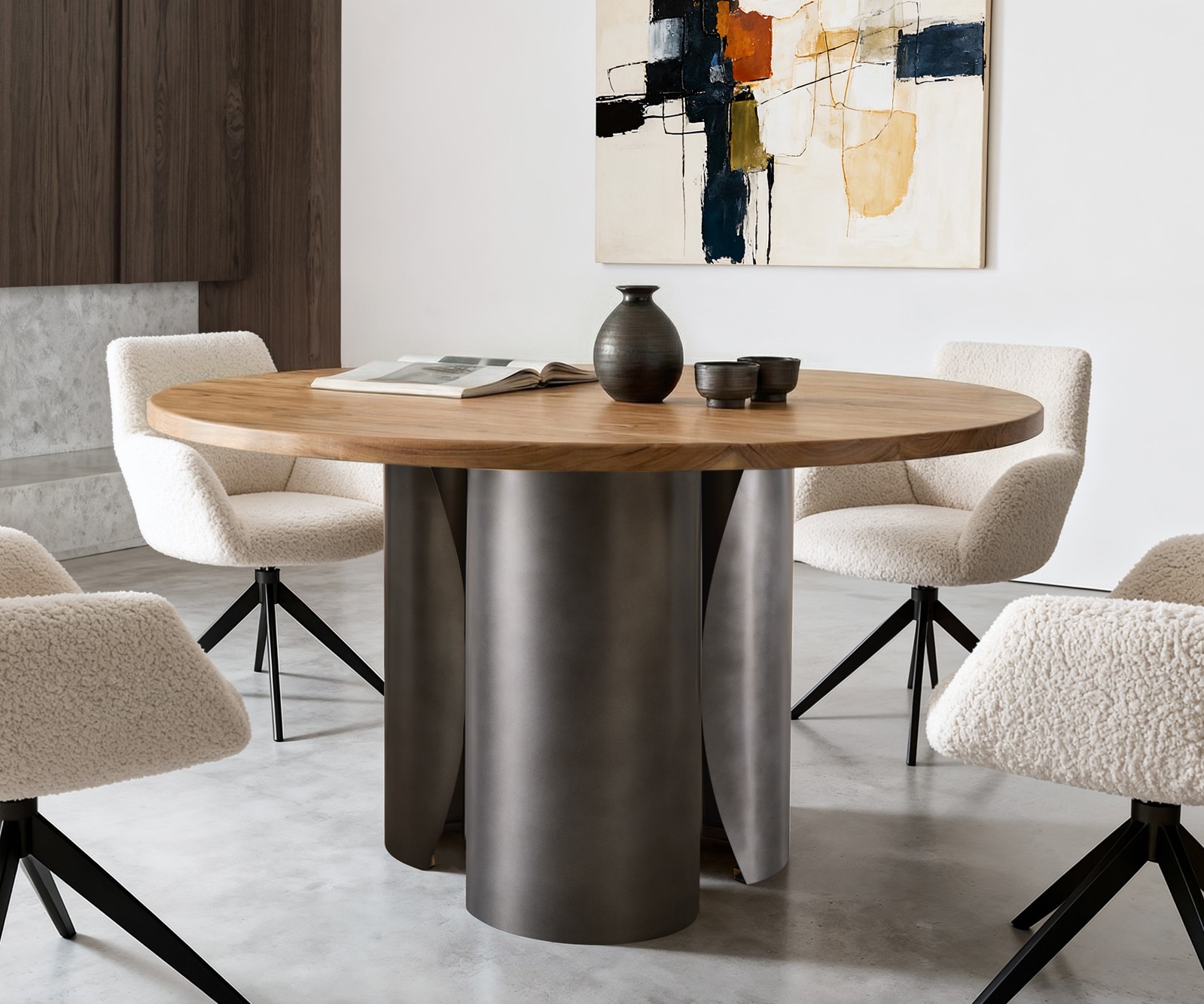 Esszimmertisch Adenza Rund Akazie Natur 140x140 cm Metall Black Antique