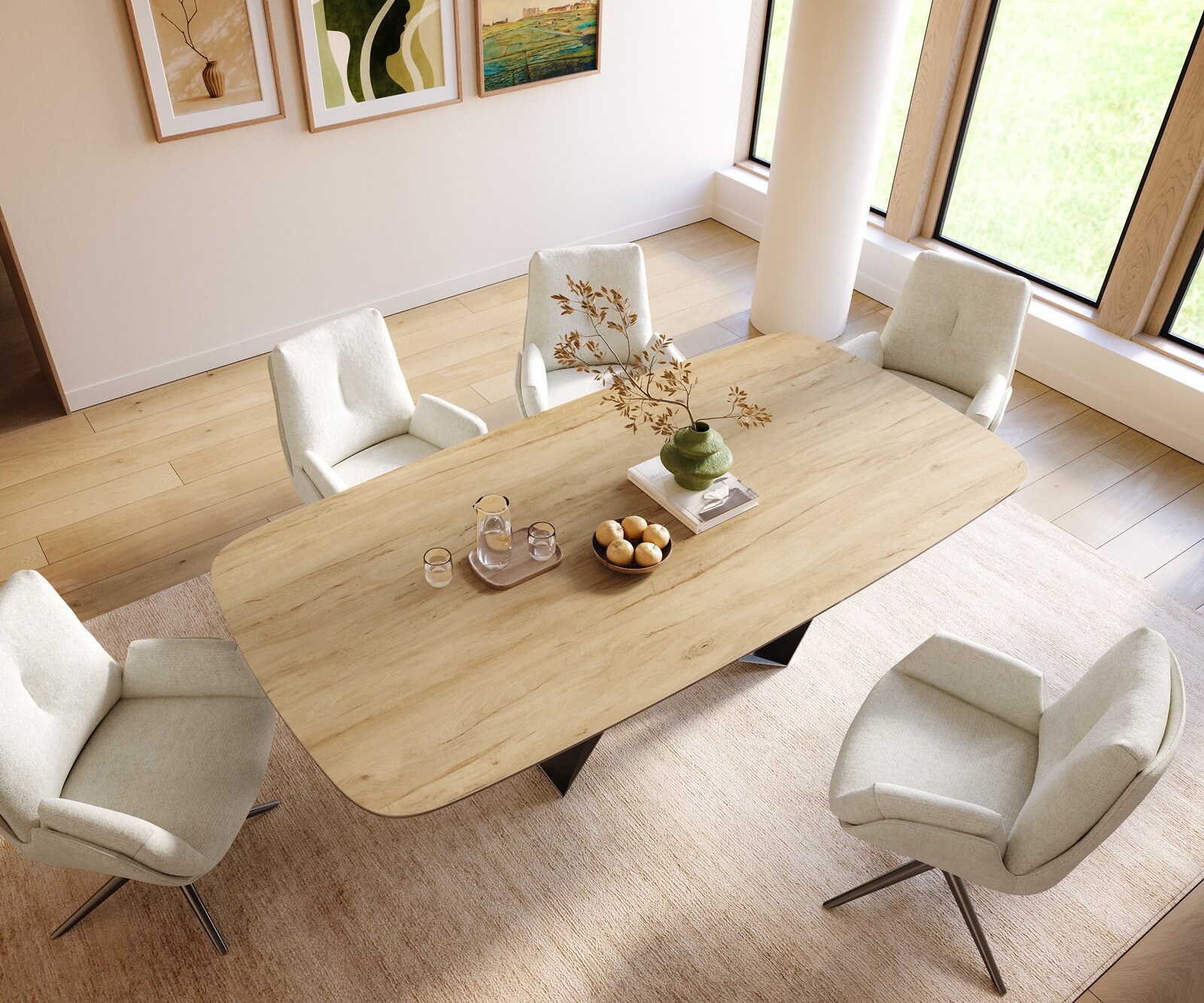 Table à manger Edge Boot 240x120 cm Céramique Laminam® Sabbia Eichefarbig Spider Flachstahl Acier inoxydable Graphite 3