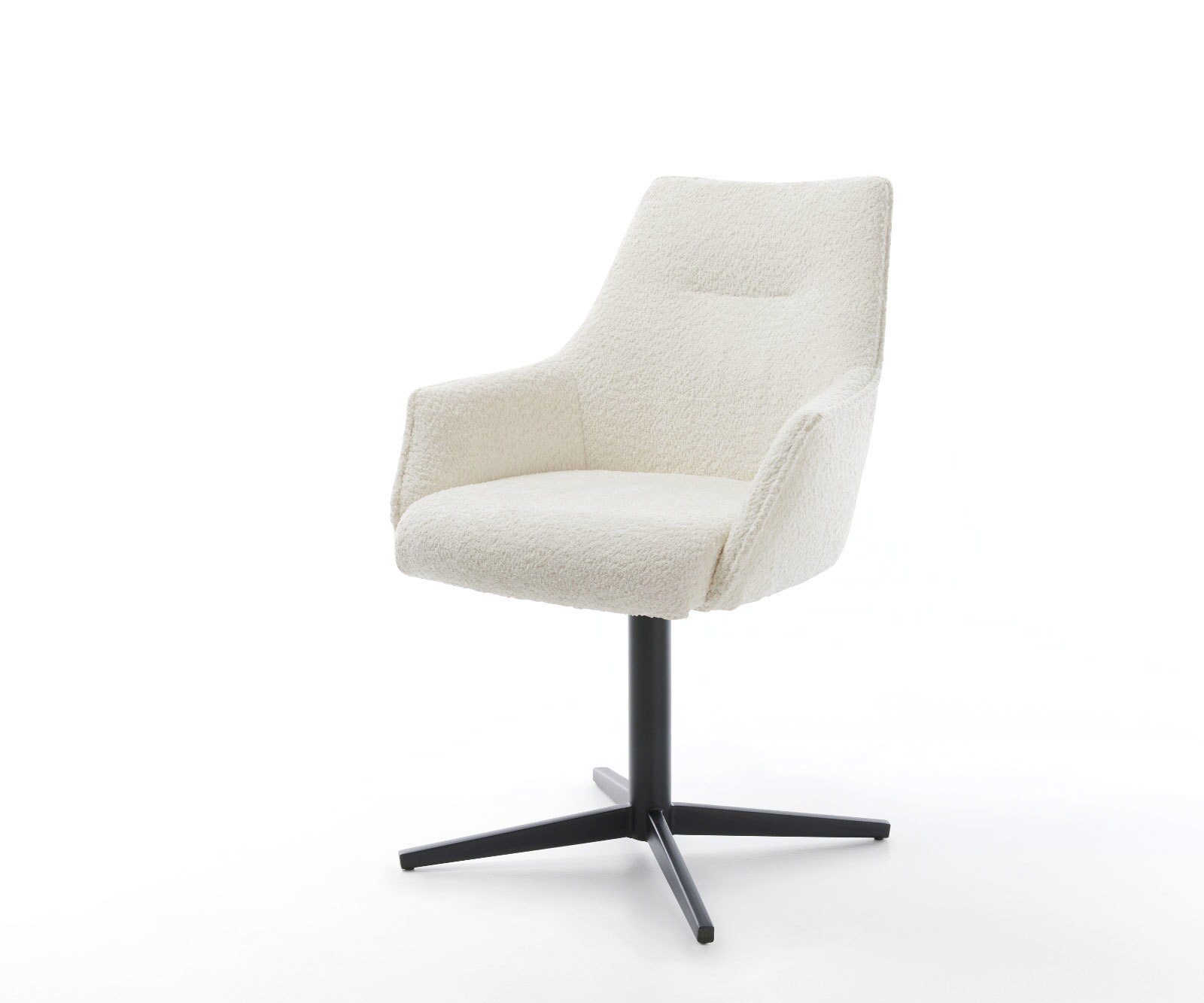 Chaise-pivotante Alja-Flex avec accoudoirs bouclé blanc pied de chaise 4 branches noir pivotement sur 360° ressorts ensachés