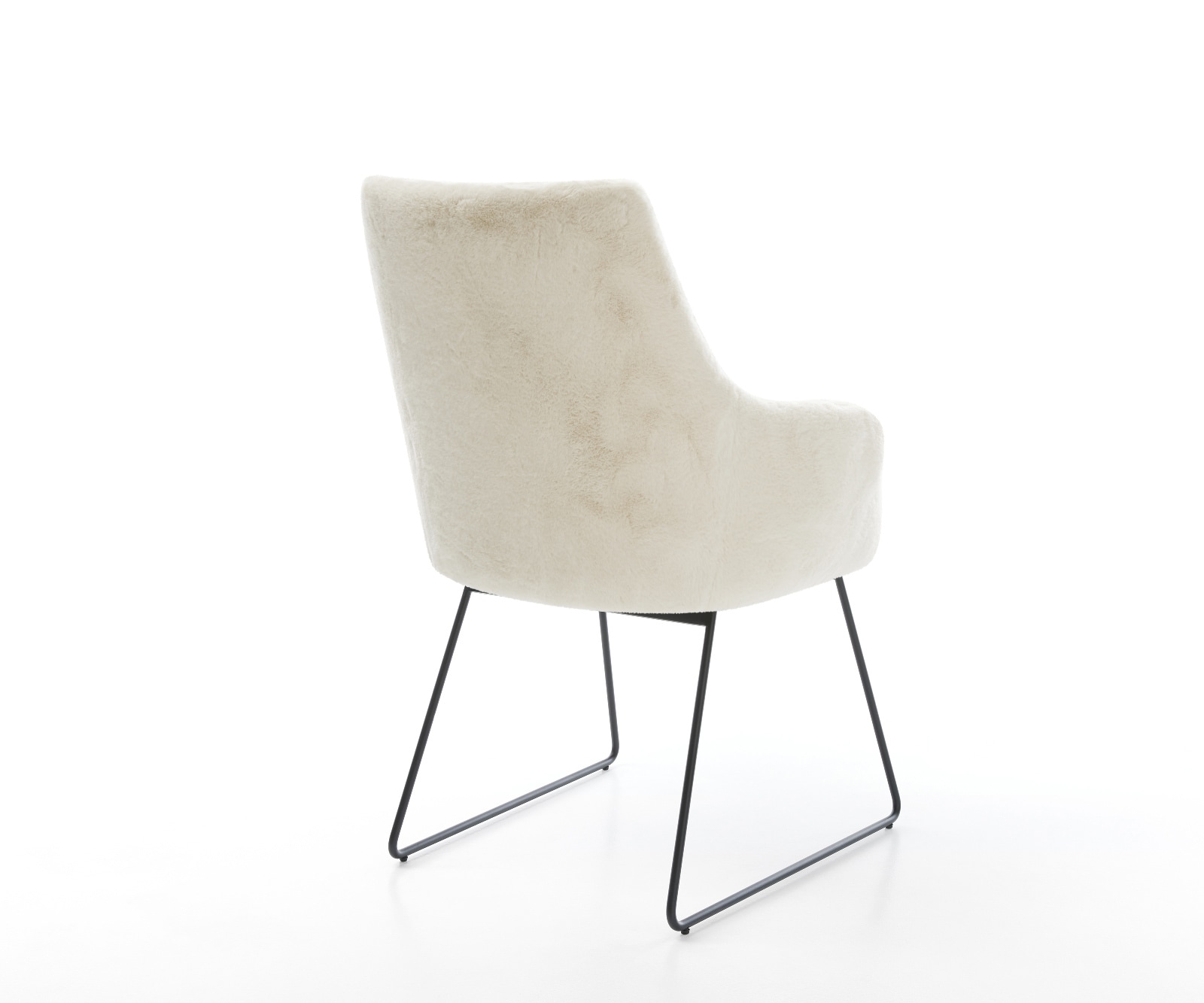 Chaise-de-salle-à-manger Alja-Flex avec accoudoirs peluche crème-blanc pied trapèze noir resorts ensachés 5