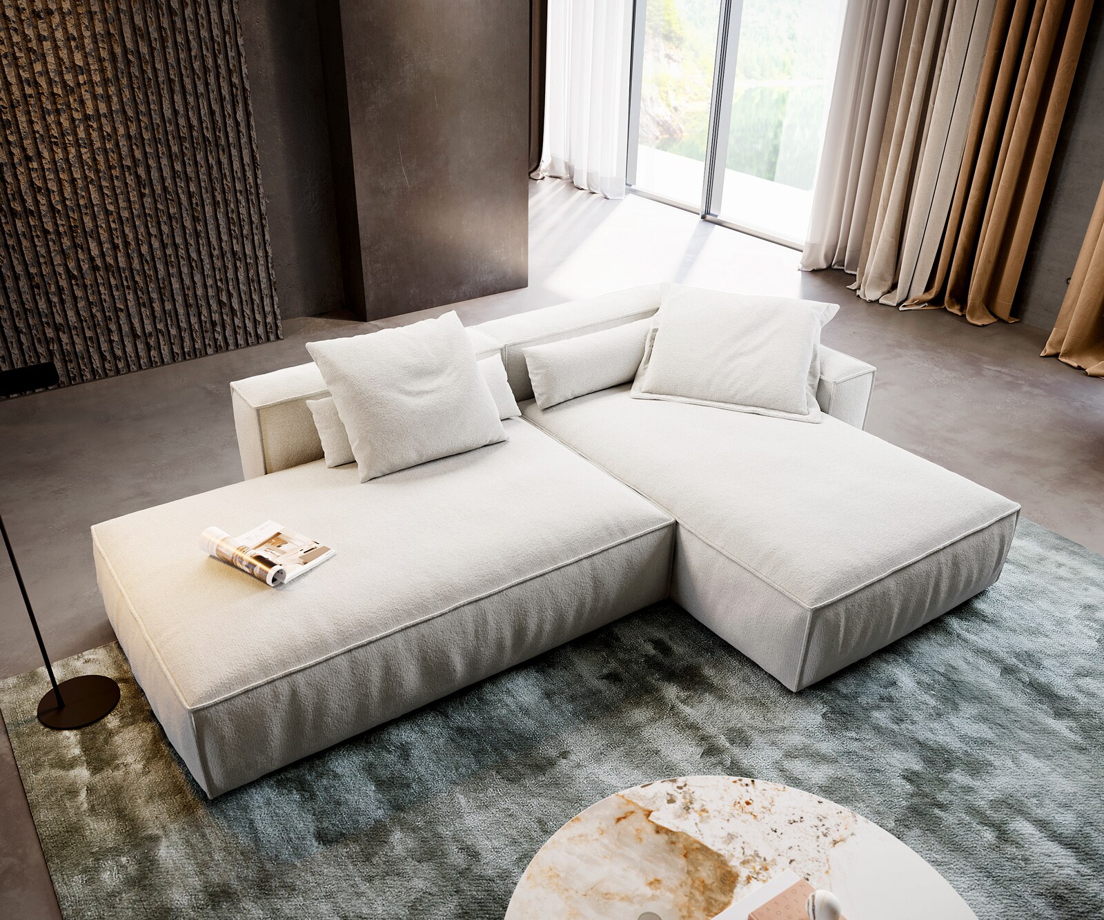 Canapé d'angle Freestyle Cozy 310x200 cm Bouclé beige doux 3