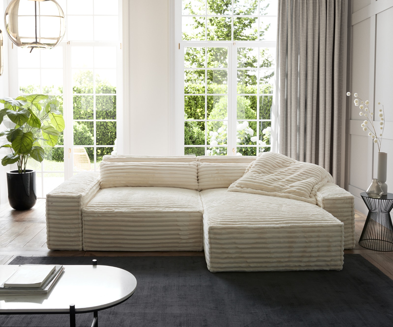 Ecksofa Sirpio XL 270x170 cm Plüschcord Beige Recamiere variabel 1 Ecksofa Sirpio XL 270x170 cm Plüschcord Beige Recamiere variabel 1