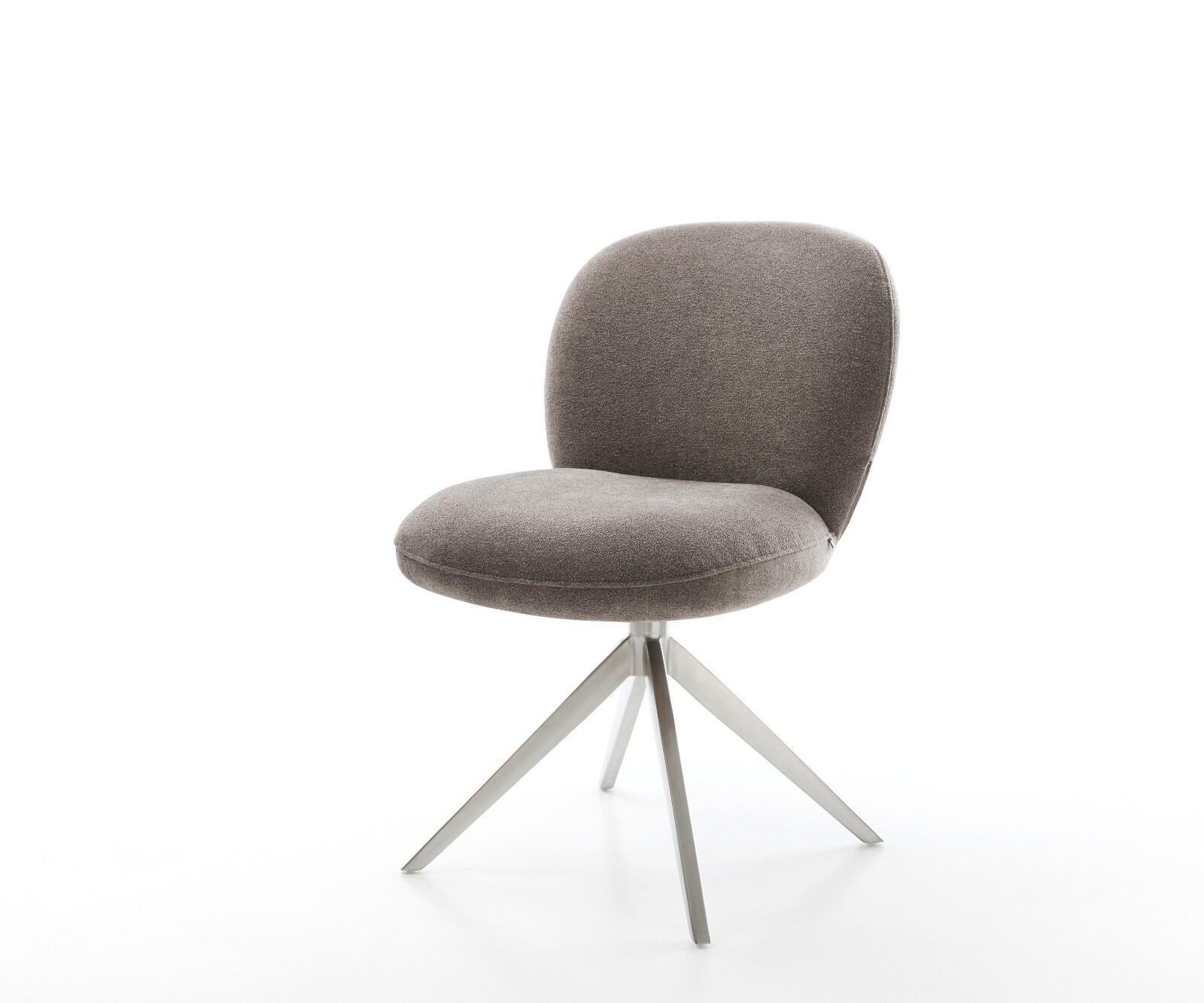 Chaise-pivotante Nube-Flex tissu structuré doux taupe pied croisé large acier inoxydable pivotement sur 360° fonction bascule ressorts ensachés