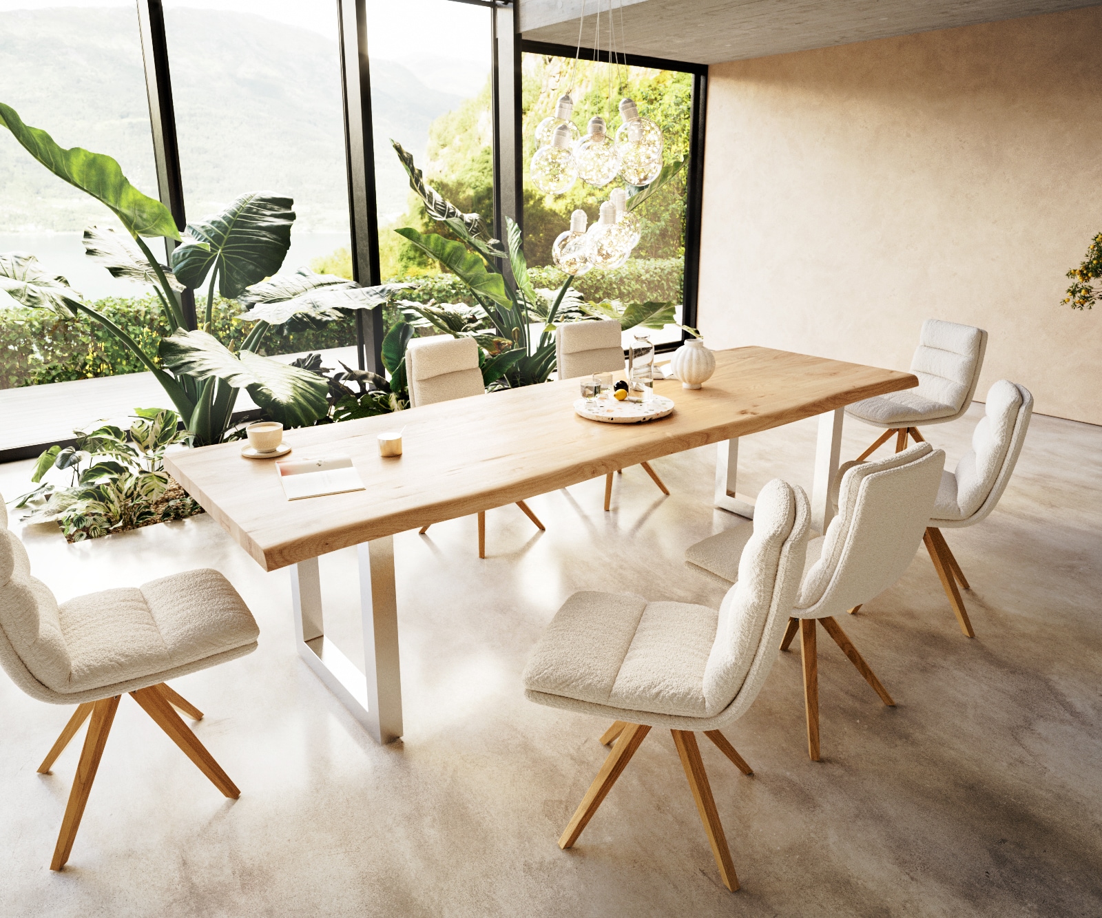 Esstisch Edge 300x100 Eiche Natur Edelstahl Breit Live-Edge 6