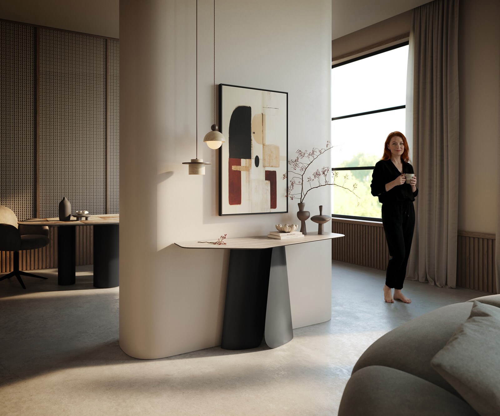 Console Edge Polygonal 140x50 cm Céramique Laminam® Travertino Bianco Creme-Weiß Livos Métal Noir 7