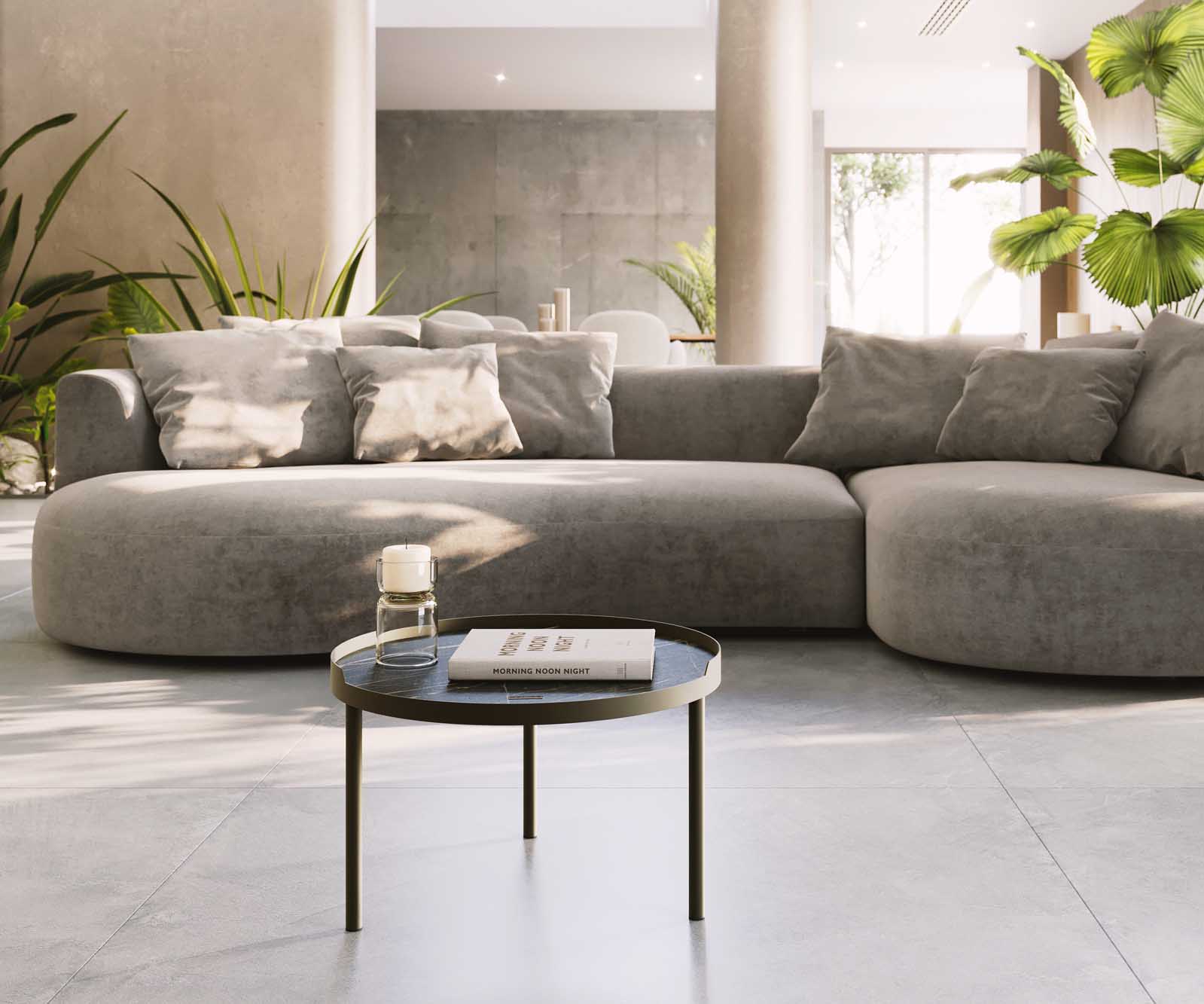 Table-basse Torell 50x50 cm Céramique Laminam®Noir Désir Marron Cadre métallique finition effet titane 2