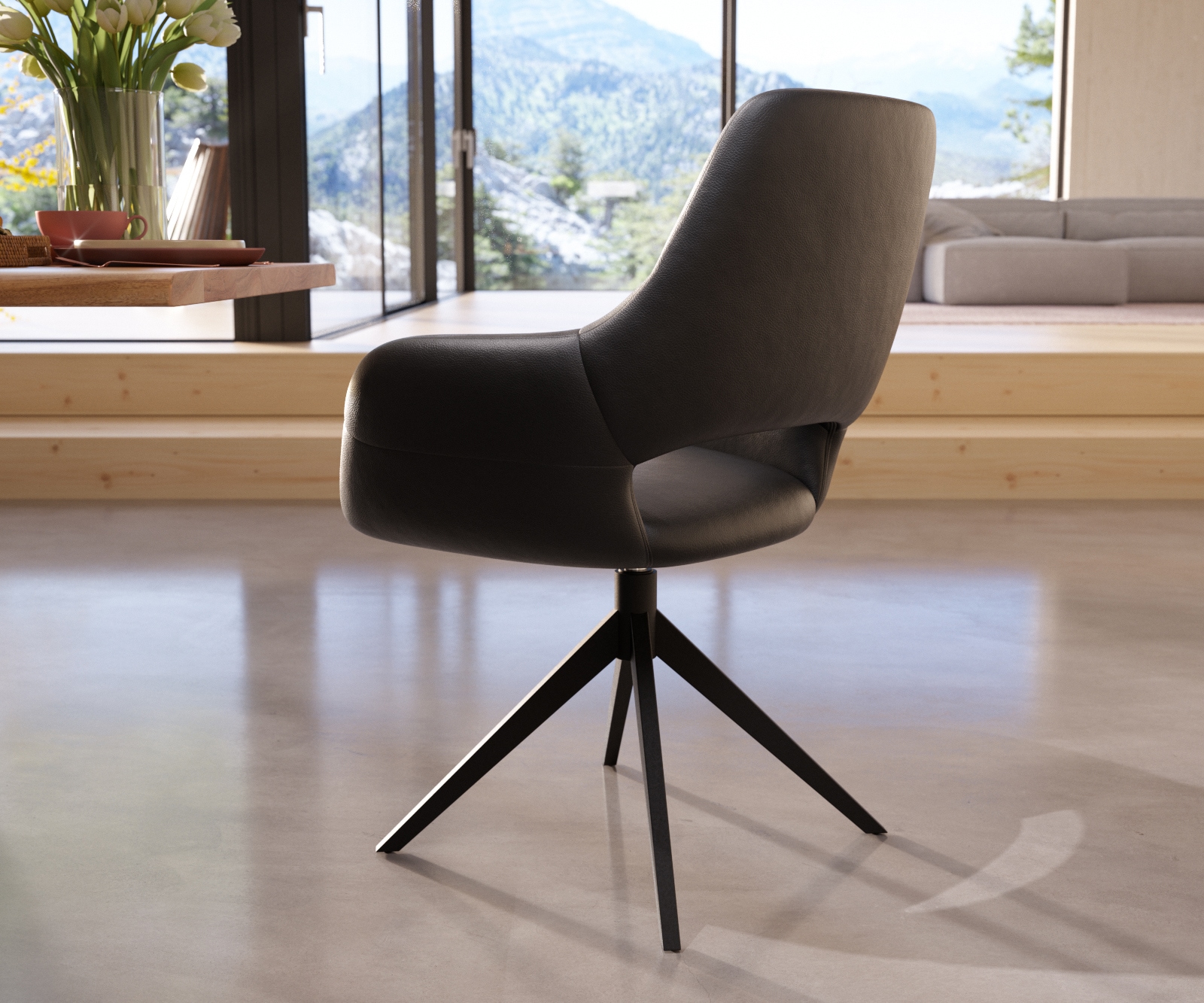 Esszimmerstuhl Yago-Flex mit Armlehnen Echt-Leder Schwarz Kreuzgestell breit Schwarz Taschenfederkern 4 Esszimmerstuhl Yago-Flex mit Armlehnen Echt-Leder Schwarz Kreuzgestell breit Schwarz Taschenfederkern 4