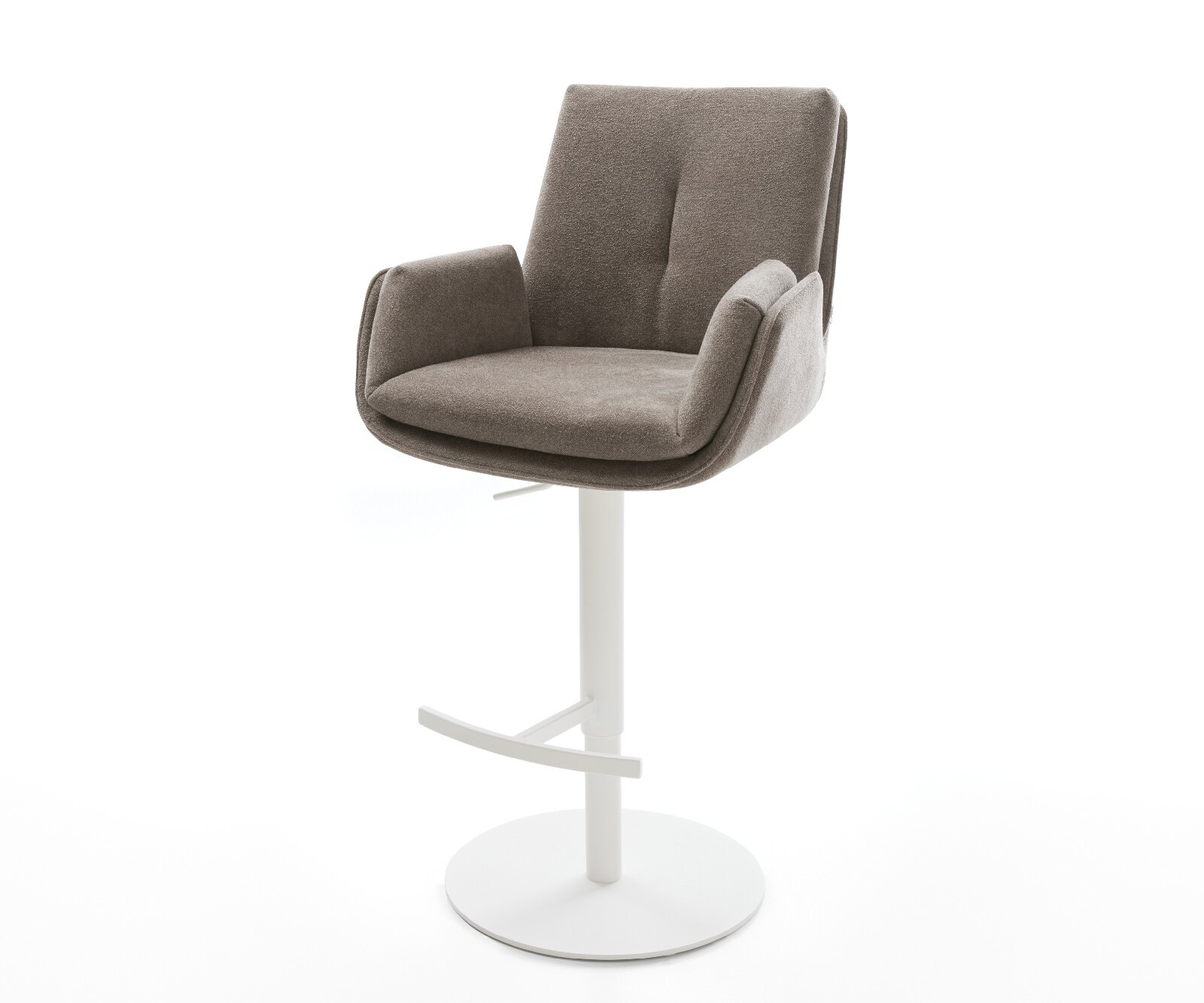 Barstuhl Clea-Flex Strukturstoff Soft Taupe Drehfuß höhenverstellbar Metall Weiß