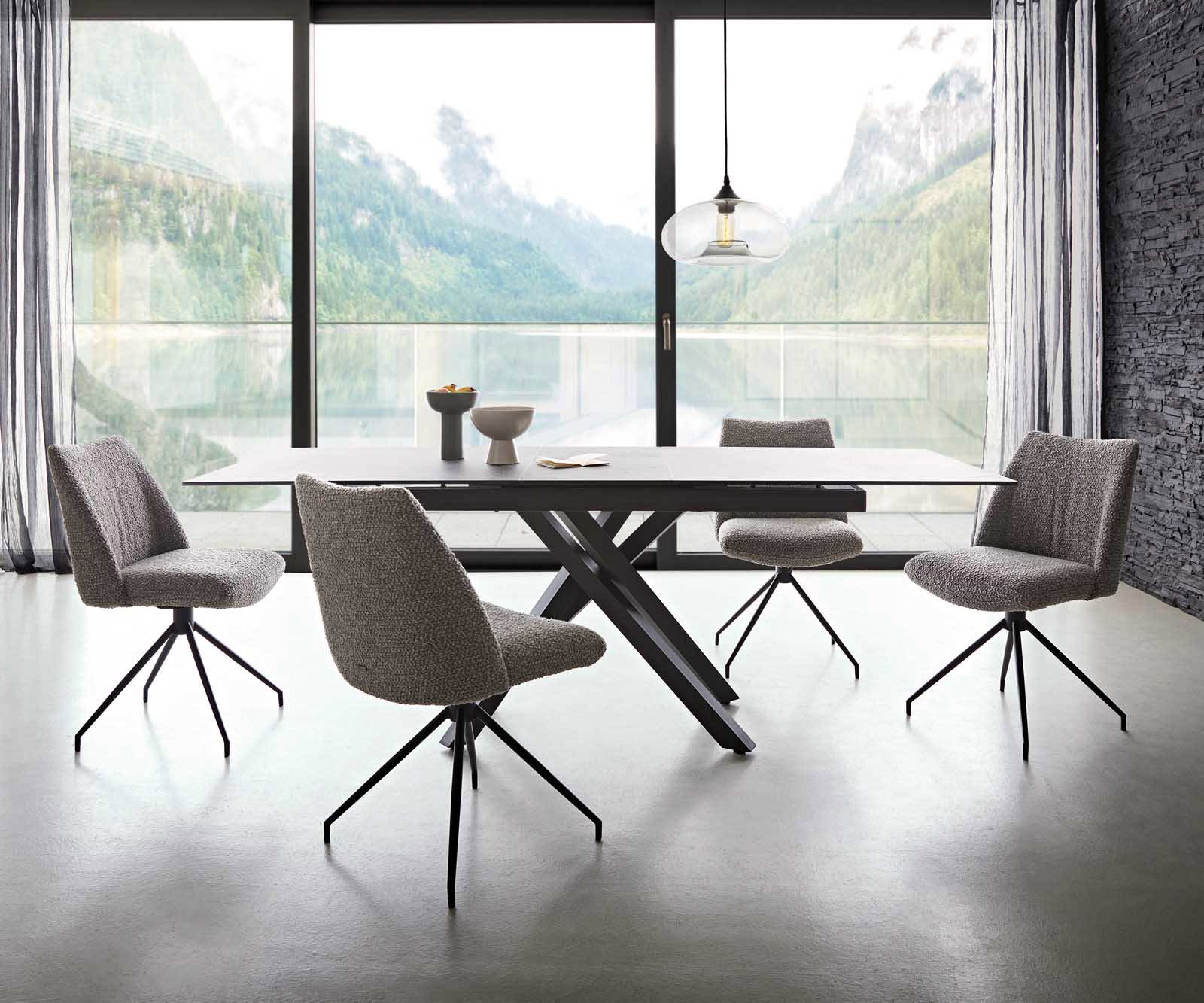 Drehstuhl Elso-Flex Bouclé Silbergrau Kreuzgestell konisch Schwarz 180° drehbar Taschenfederkern 5 Drehstuhl Elso-Flex Bouclé Silbergrau Kreuzgestell konisch Schwarz 180° drehbar Taschenfederkern 5