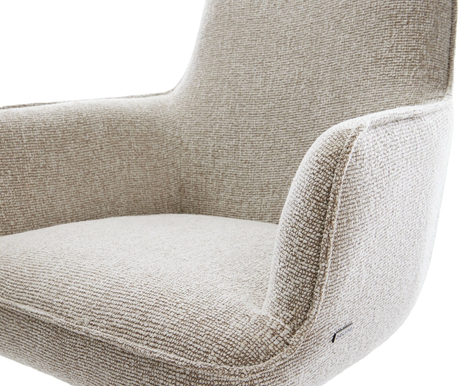 Esszimmerstuhl Heira-Flex mit Armlehnen Webstoff Soft Beige Kufengestell Edelstahl Taschenfederkern 3