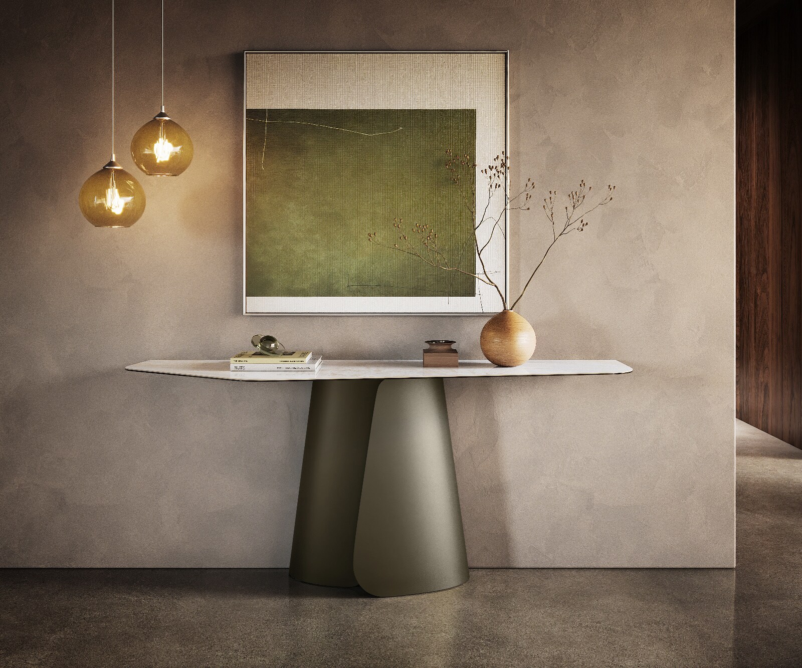 Konsolentisch Edge Polygonal 180x50 cm Keramik Onyx Pearl Livos Metall Effektfinish Titan 3