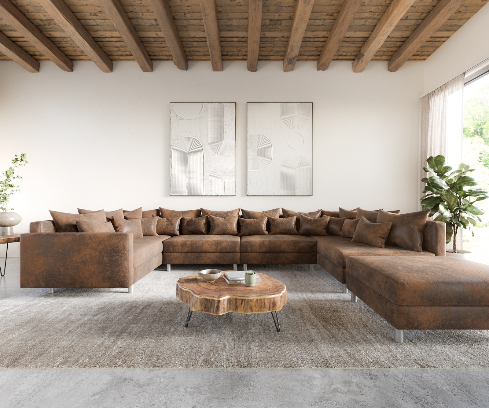 Wohnlandschaft Clovis XL modular Braun Antik Optik Hocker Armlehne 1 Wohnlandschaft Clovis XL modular Braun Antik Optik Hocker Armlehne 1