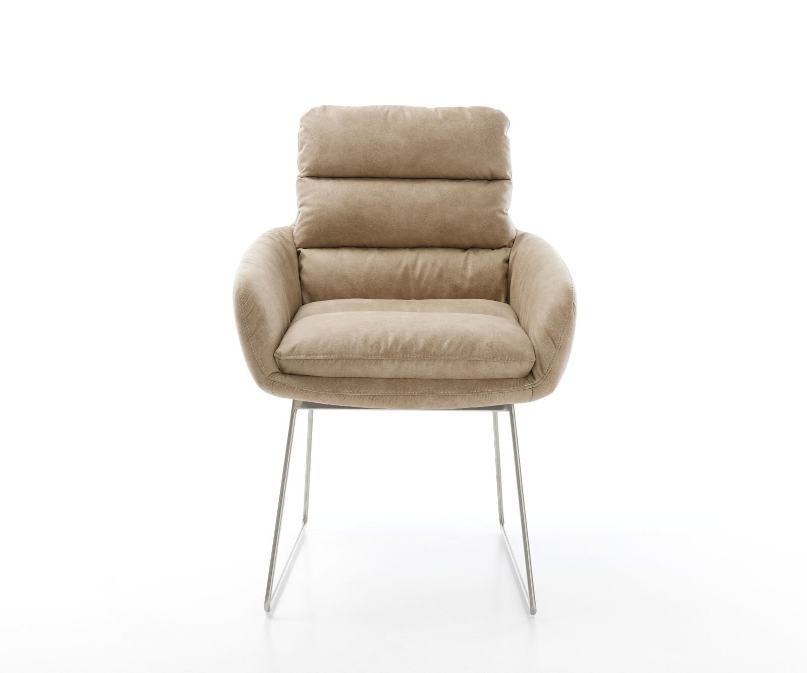 Esszimmerstuhl Abelia-Flex mit Armlehnen Mikrofaser Beige Vintage Kufengestell Edelstahl 1