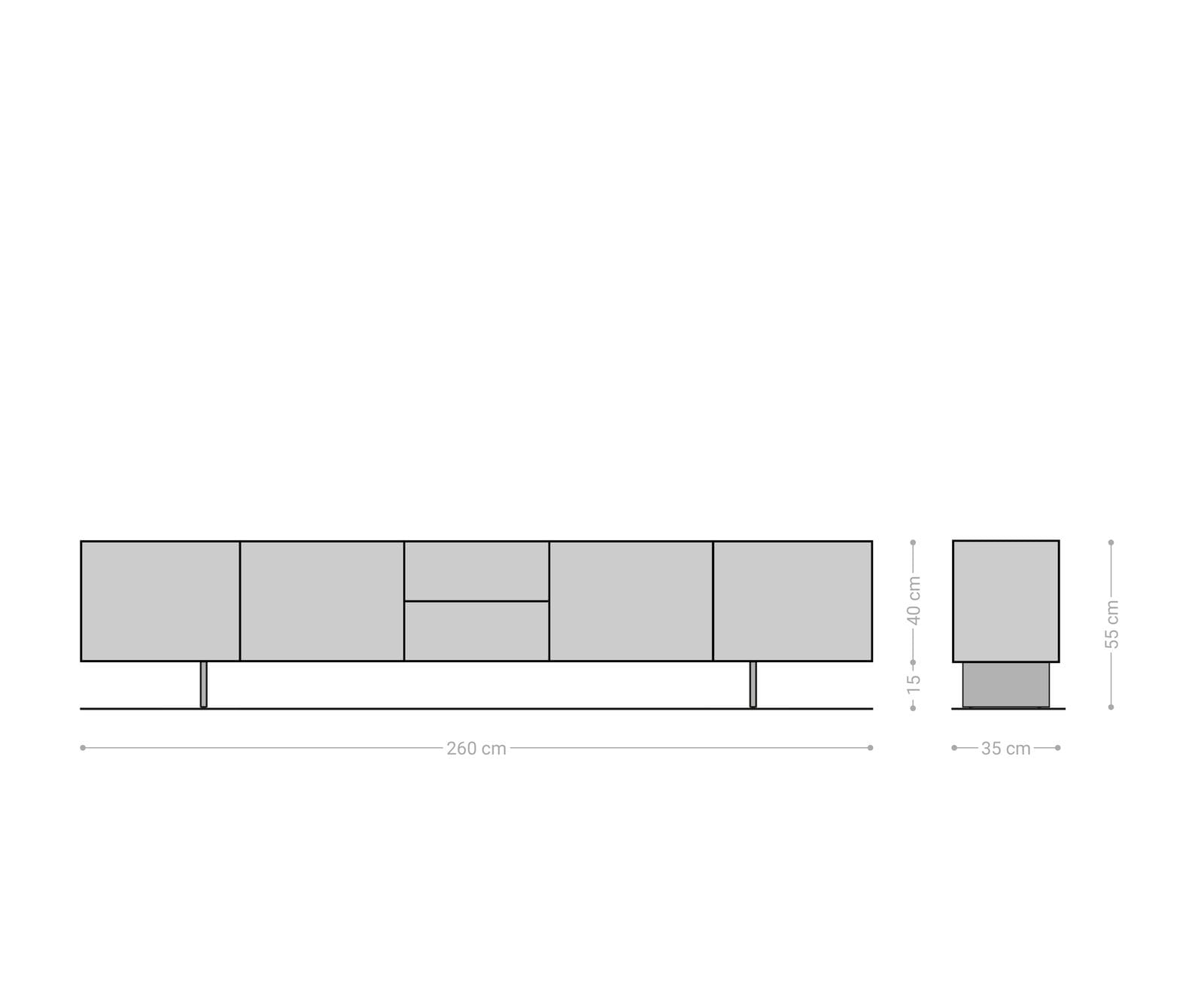 Lowboard Puzzle 260 cm 4 Türen 2 Schubfachächer Akazie Natur Fuß schwebend Metall schwarz 6 Lowboard Puzzle 260 cm 4 Türen 2 Schubfachächer Akazie Natur Fuß schwebend Metall schwarz 6