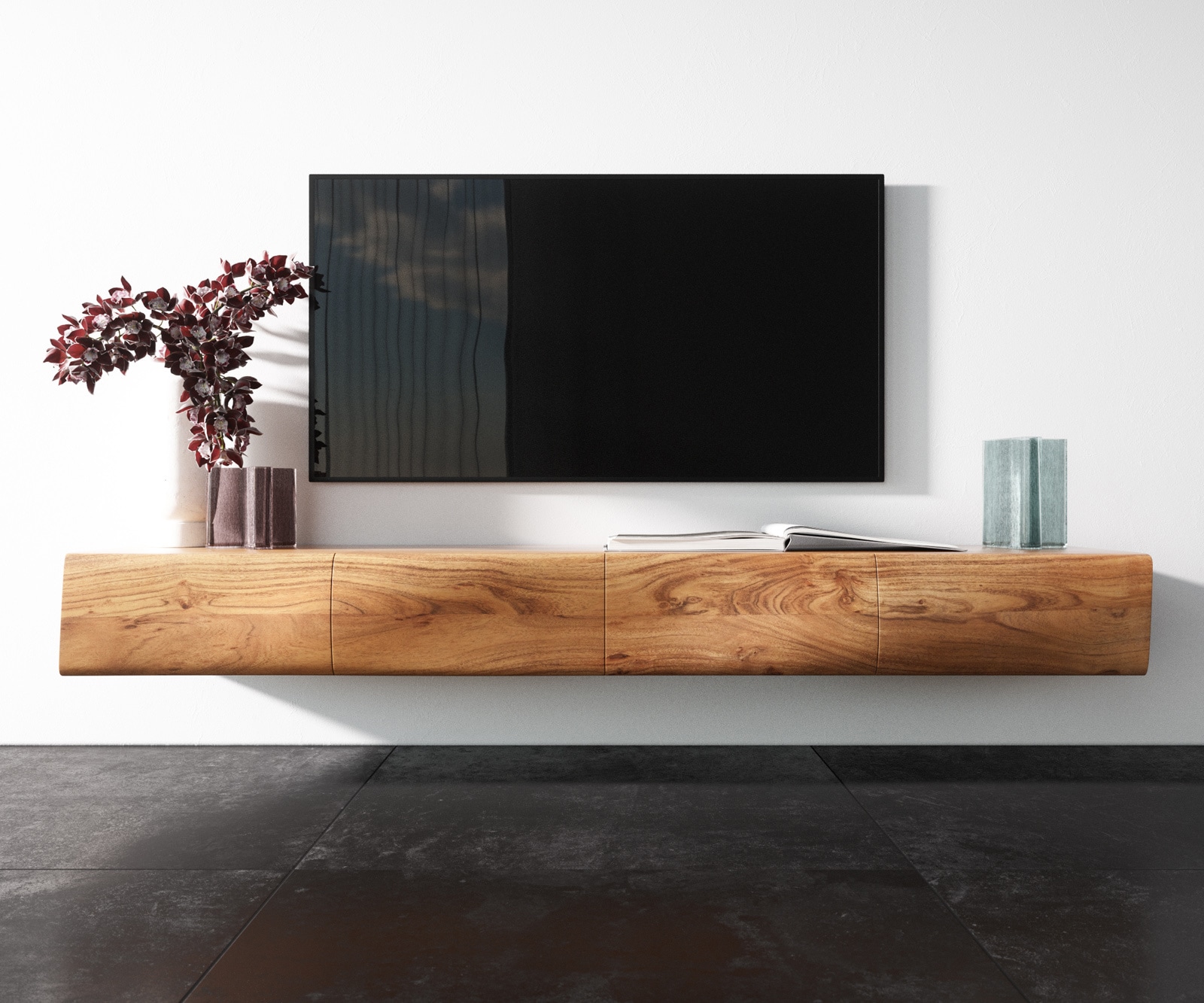 Meuble-TV New Live-Edge 175 cm acacia naturel 4 portes flottantes 3 Meuble-TV New Live-Edge 175 cm acacia naturel 4 portes flottantes 3