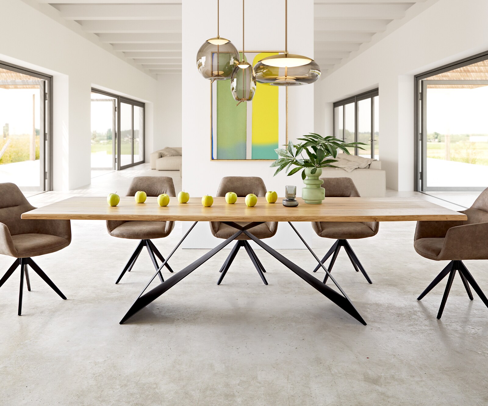 Table à manger Edge 260x100x2,5-3 chêne nature cadre en V acier plat noir Live-Edge 1