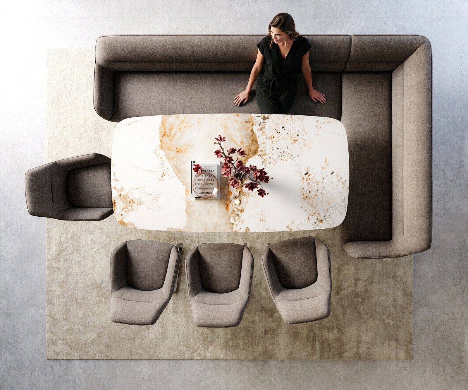 Esszimmerbank Taya-Flex 285x190 cm Strukturstoff Soft Taupe Kufengestell flach Edelstahl Taschenfederkern Links 6