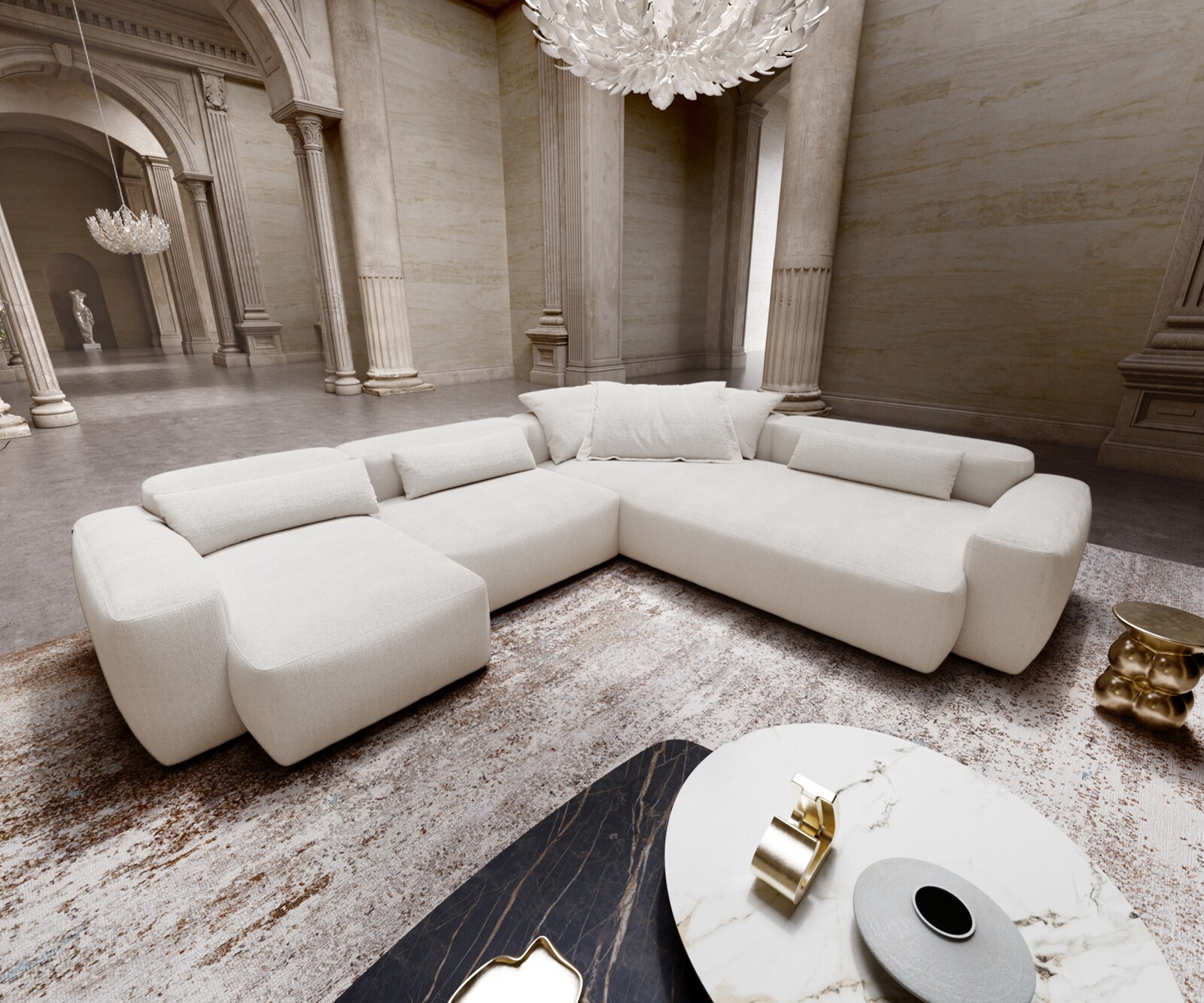 Canapé panoramique Freestyle Pure 360x290 cm Bouclé beige doux