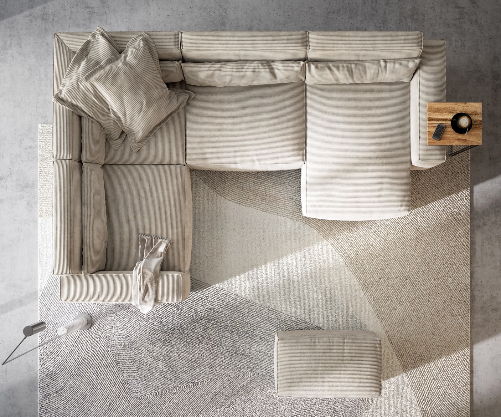 Wohnlandschaft Sirpio 300x200 cm Cord Beige Recamiere variabel mit Hocker 5 Wohnlandschaft Sirpio 300x200 cm Cord Beige Recamiere variabel mit Hocker 5