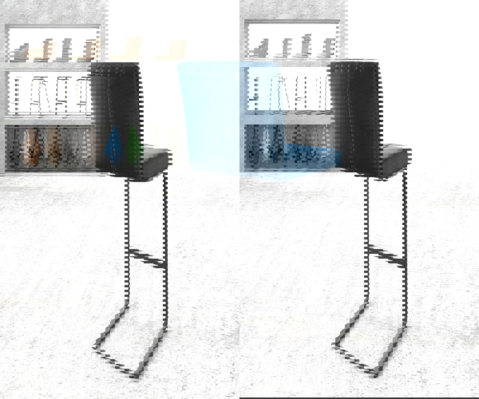 Barstuhl Luiga-Flex Samt Blau Freischwinger flach Metall 2 Barstuhl Luiga-Flex Samt Blau Freischwinger flach Metall 2