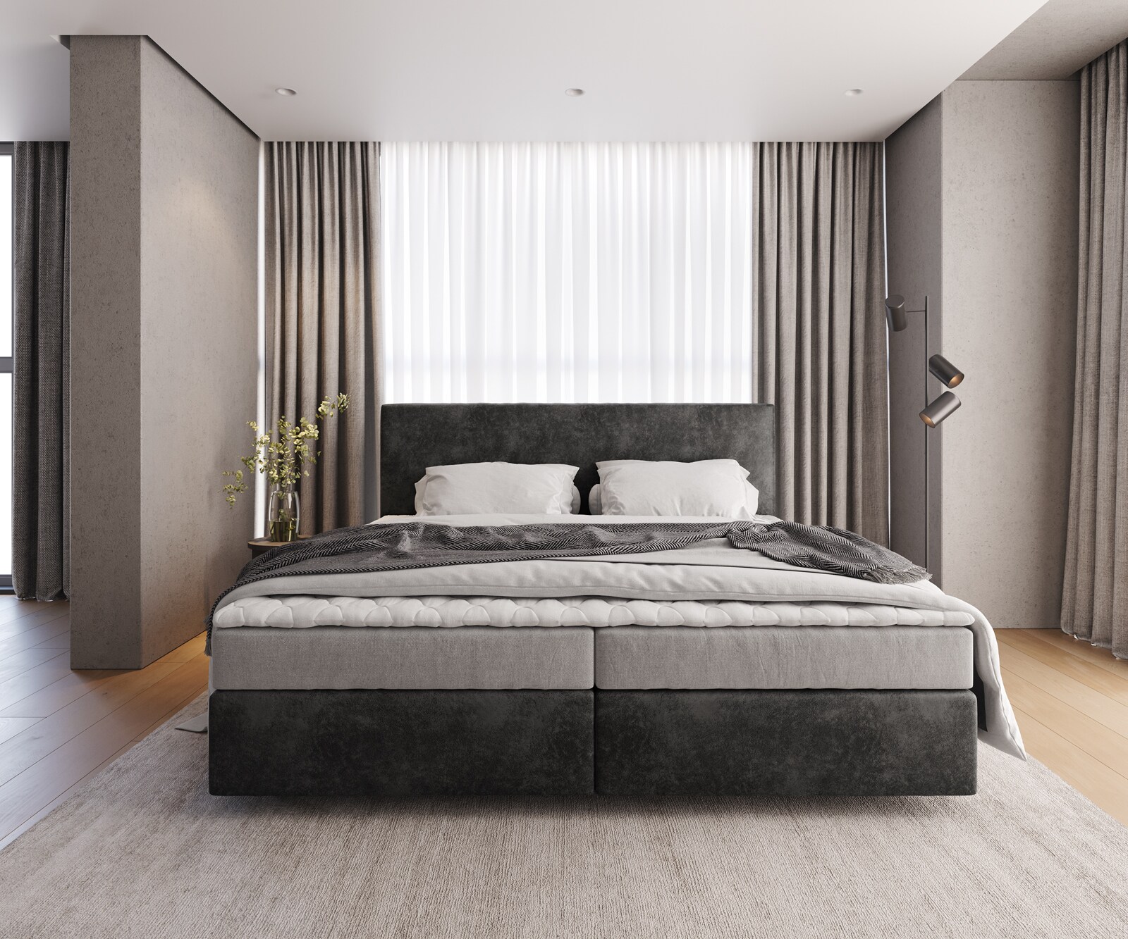 Lit-à-sommier-tapissier Dream-Well microfibre anthracite vintage 200x200 cm Matelas Bonell PU-Surmatelas 1
