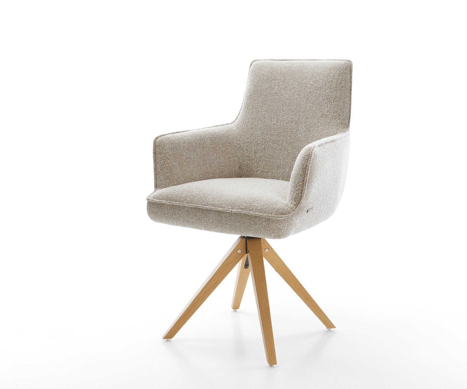 Drehstuhl Heira-Flex mit Armlehnen Webstoff Soft Beige Holzgestell kantig Natur 180° drehbar Taschenfederkern