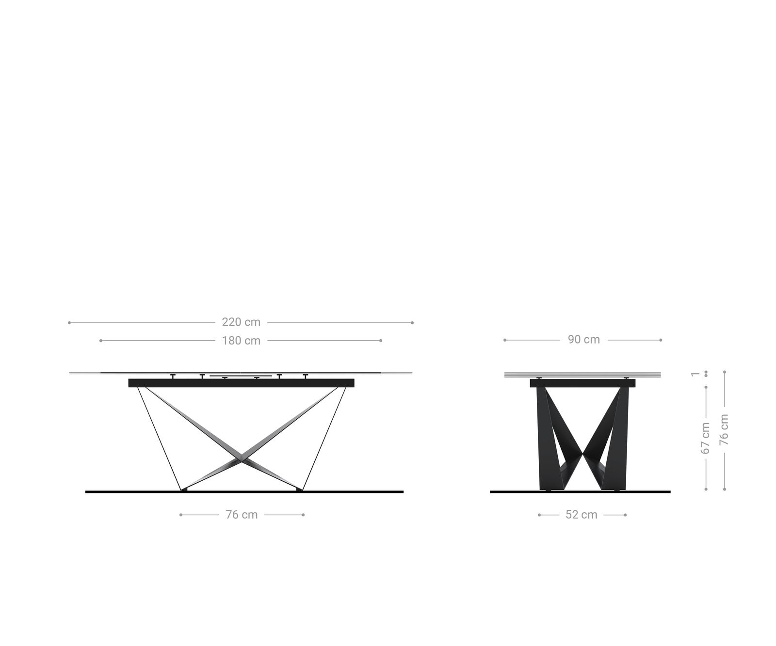Table-à-manger Edge 180-220x90cm verre Antique-marron pieds milieu acier plat argent 6 Table-à-manger Edge 180-220x90cm verre Antique-marron pieds milieu acier plat argent 6