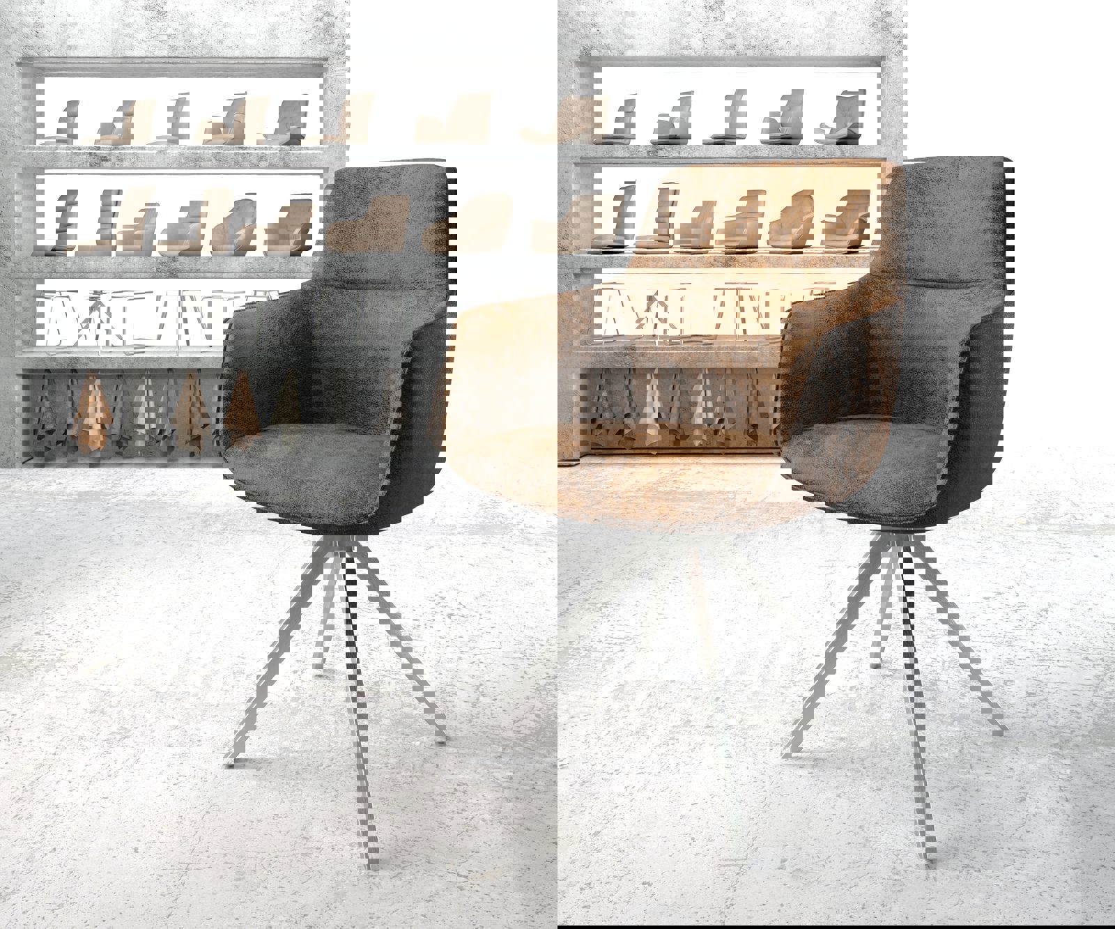 Drehstuhl Pejo-Flex Braun Antik Kreuzgestell kantig Edelstahl 180° drehbar