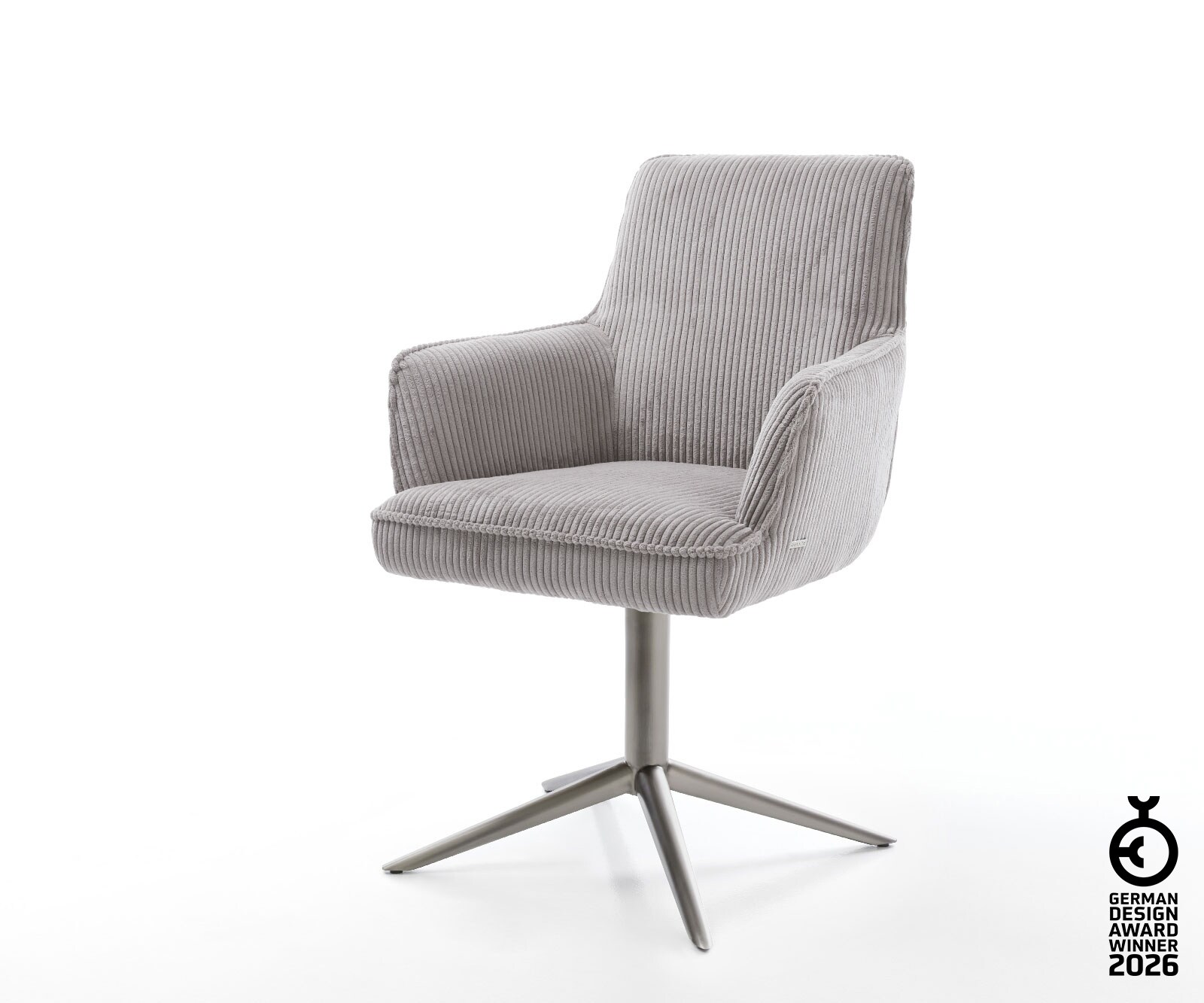 Drehstuhl Heira-Flex mit Armlehnen Cord Silbergrau Fußkreuz Graphit 360° drehbar Wippfunktion Taschenfederkern