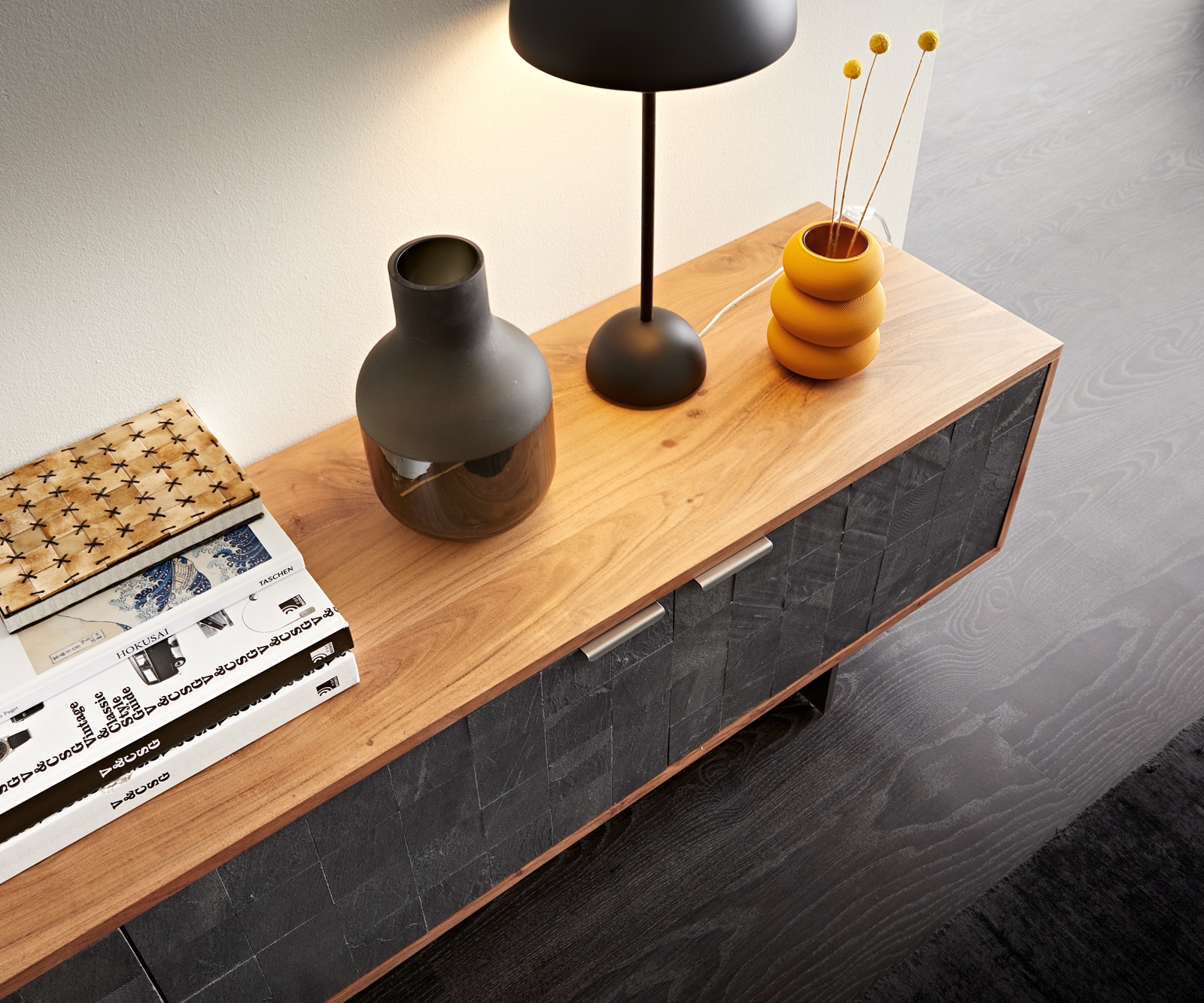 Lowboard Teele 200 cm Akazie Natur Schiefer 4 Türen Fuß schwebend Edelstahl 3 Lowboard Teele 200 cm Akazie Natur Schiefer 4 Türen Fuß schwebend Edelstahl 3