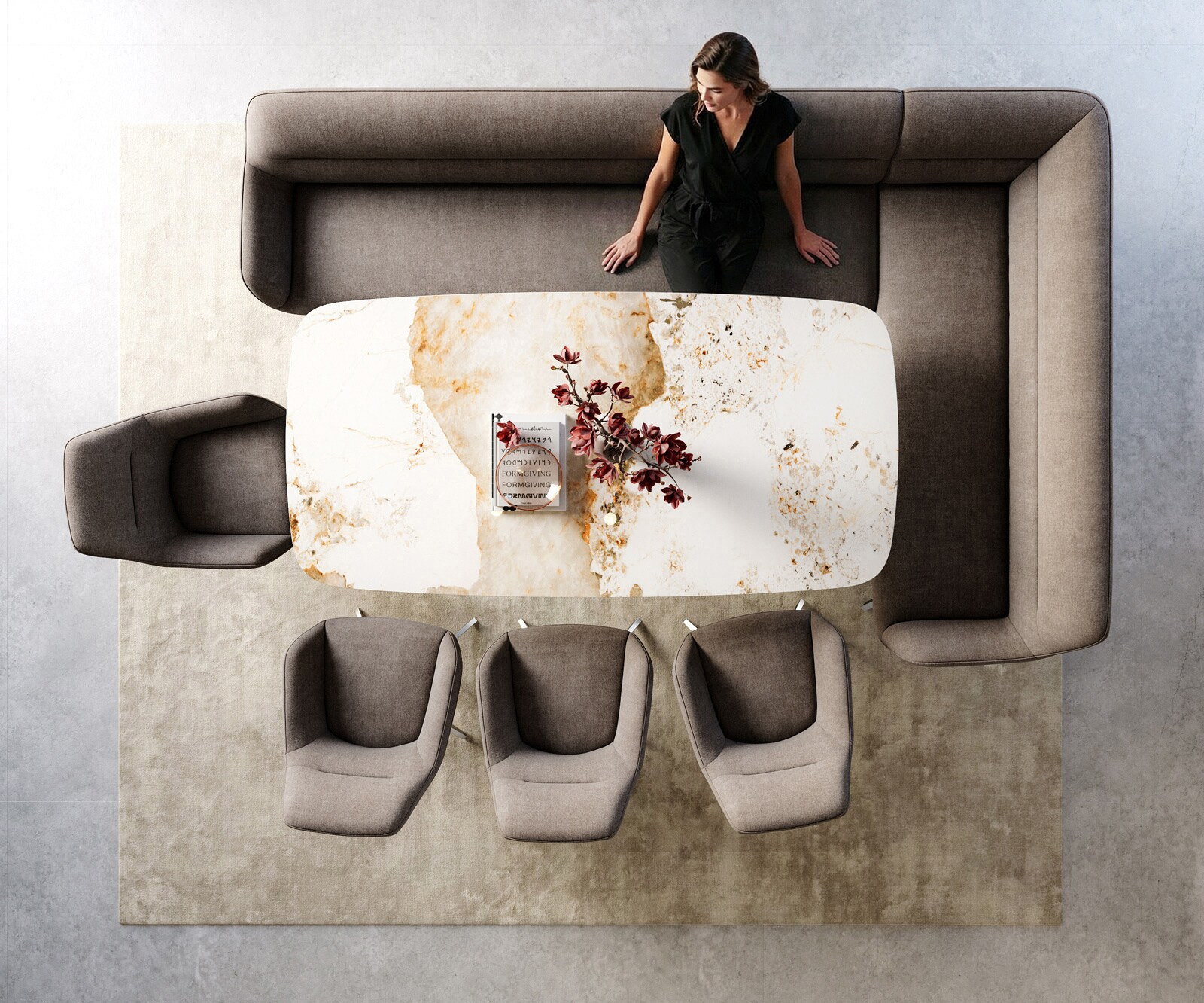 Esszimmerbank Taya-Flex 285x190 cm Strukturstoff Soft Taupe Kreuzgestell kantig Edelstahl Taschenfederkern Links 6