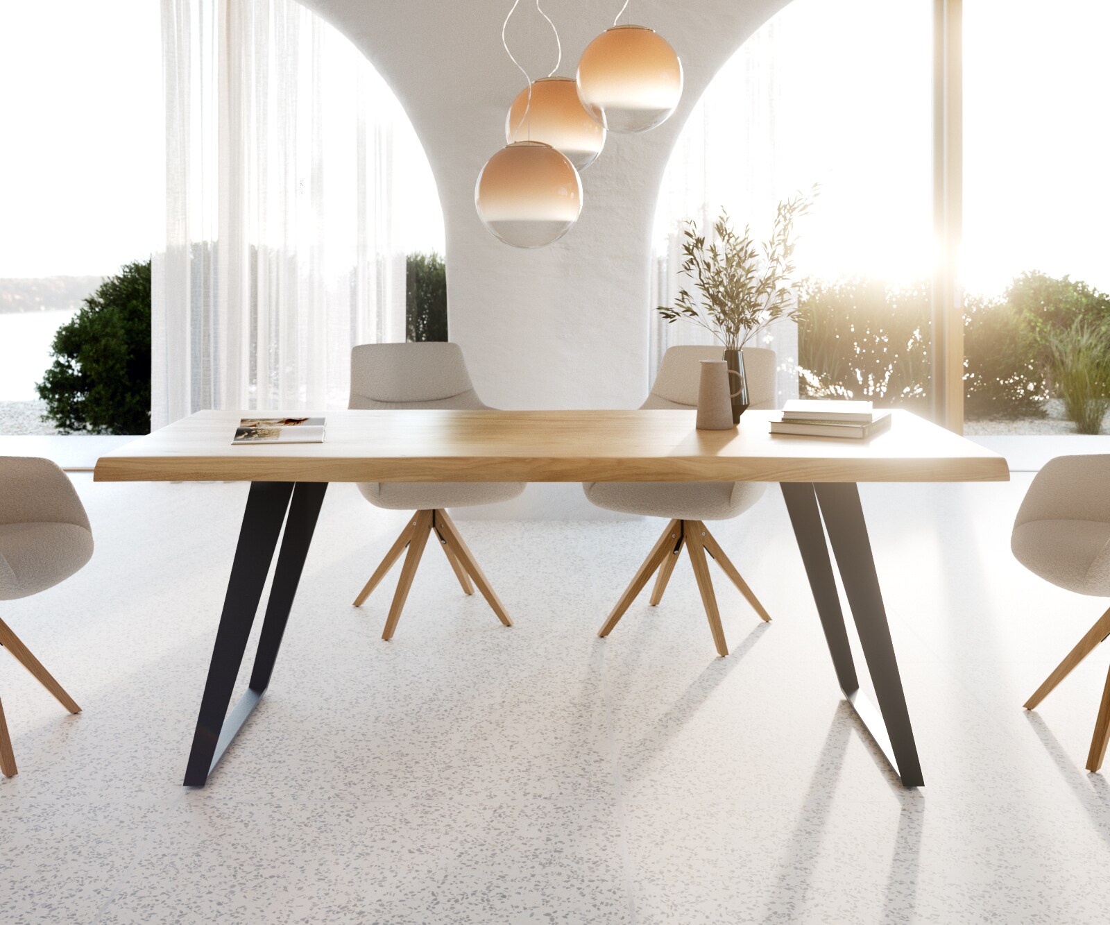 Esstisch Edge 200x100 Eiche Natur Metall Schräg Schwarz Live-Edge 1 Esstisch Edge 200x100 Eiche Natur Metall Schräg Schwarz Live-Edge 1