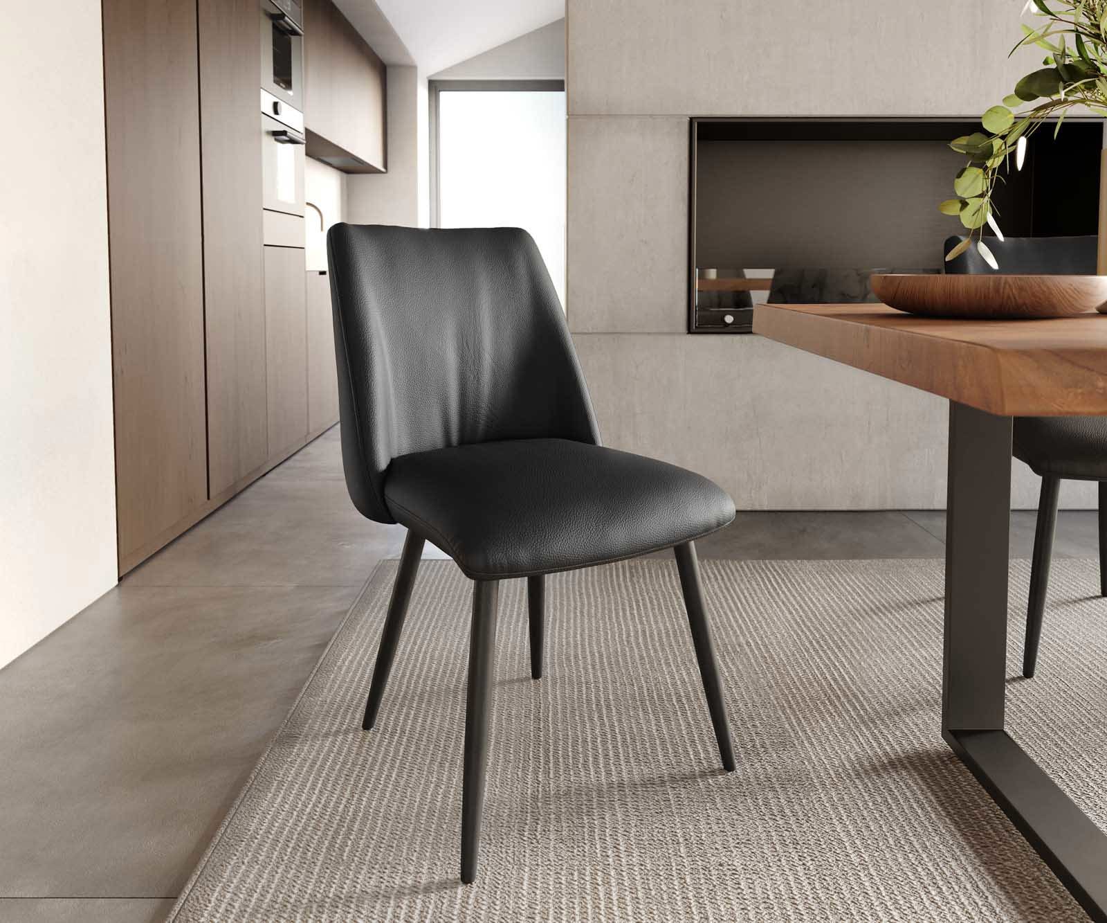 Esszimmerstuhl Elso-Flex Echt-Leder Schwarz 4-Fuß konisch Schwarz Taschenfederkern Esszimmerstuhl Elso-Flex Echt-Leder Schwarz 4-Fuß konisch Schwarz Taschenfederkern