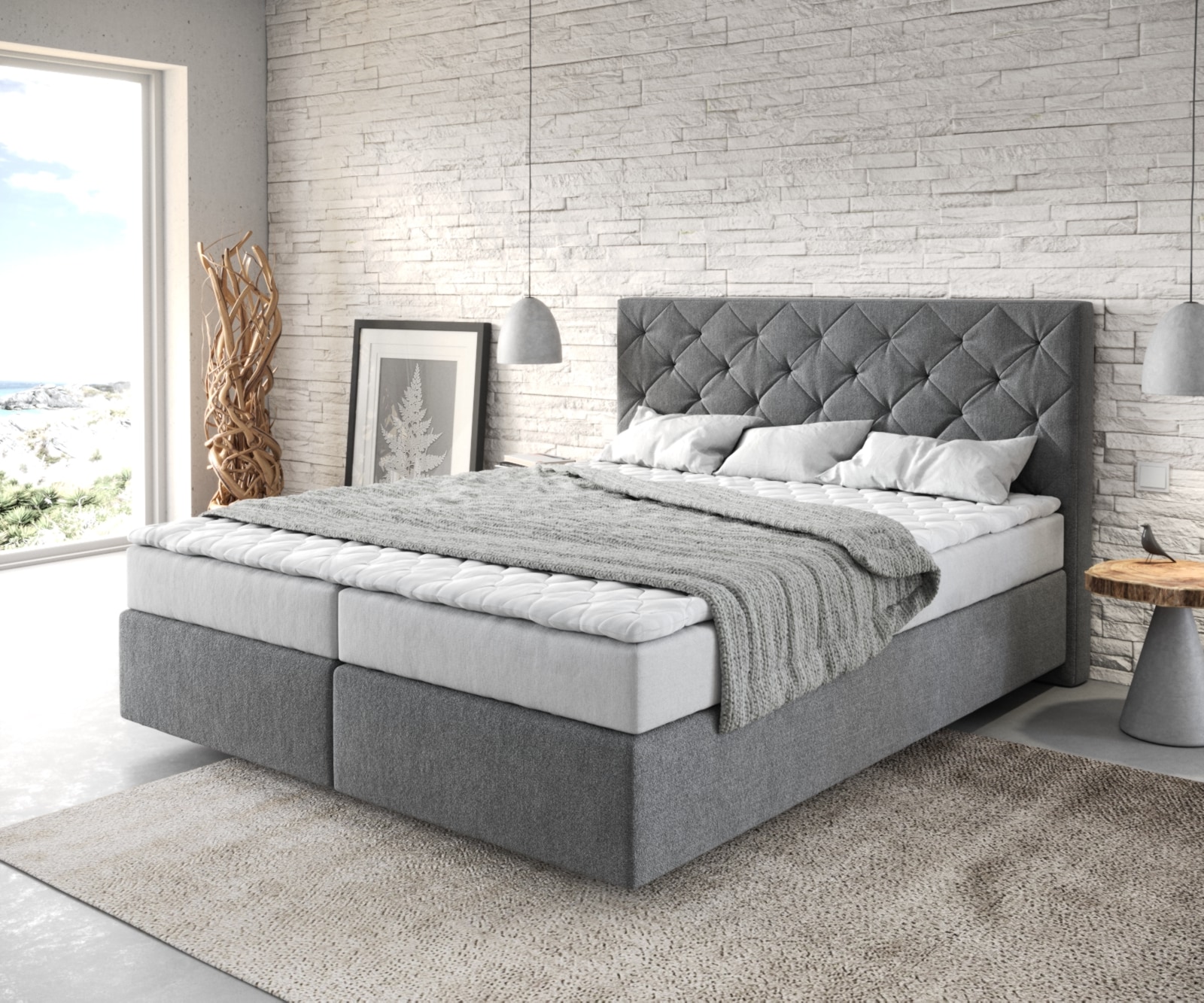 Boxspringbett Dream-Great 160x200 cm Mikrofaser Anthrazit mit Matratze und Topper Boxspringbett Dream-Great 160x200 cm Mikrofaser Anthrazit mit Matratze und Topper