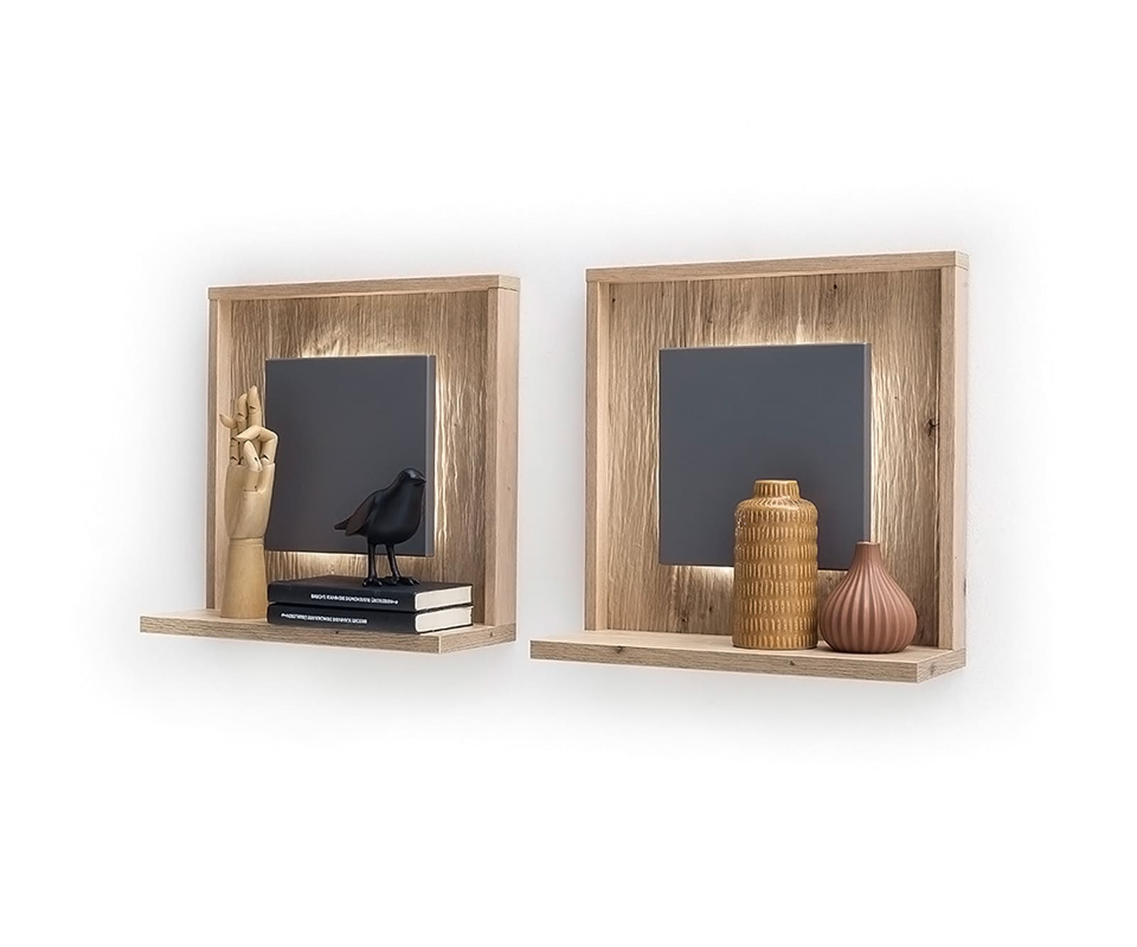 Tableau-mural Lome 45x20 cm chêne optique set de 2 étagères éclairage LED 2 Tableau-mural Lome 45x20 cm chêne optique set de 2 étagères éclairage LED 2