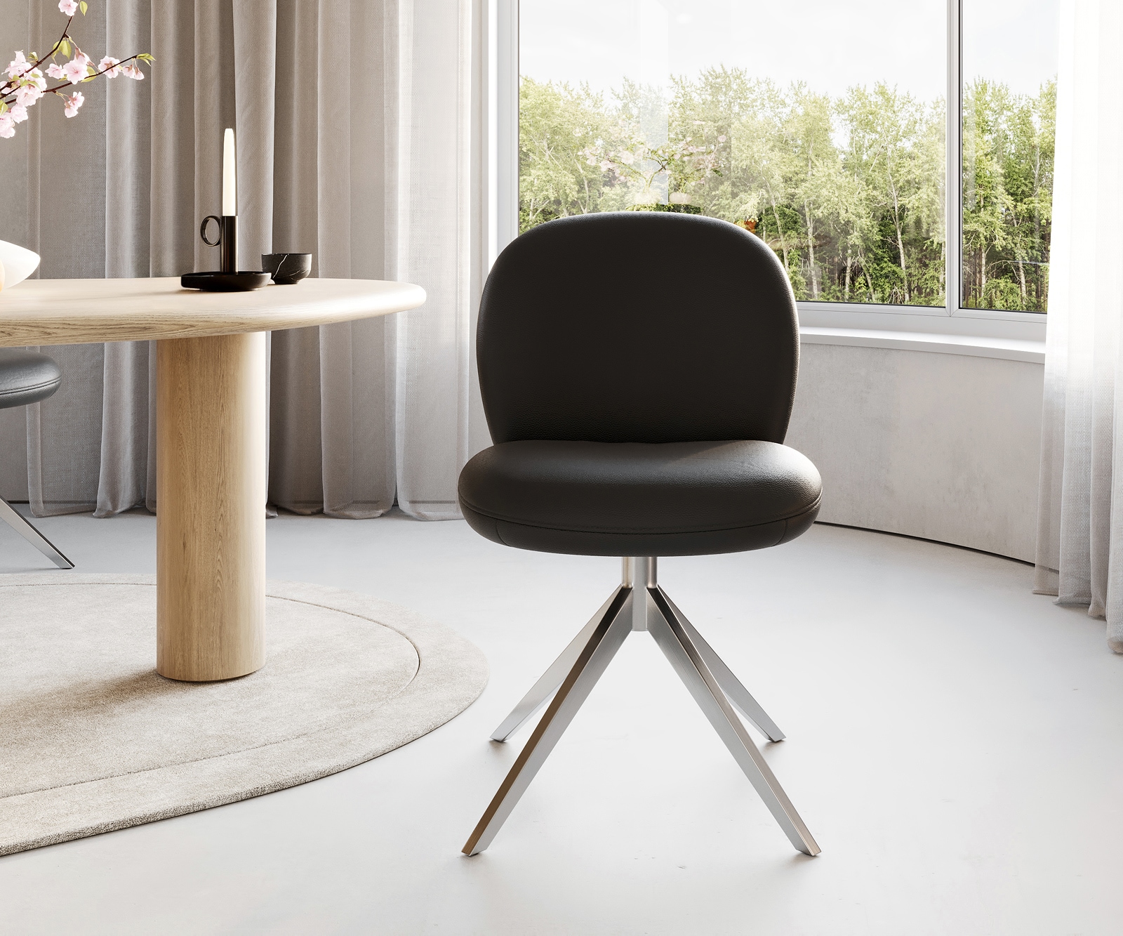 Drehstuhl Nube-Flex Echt-Leder Schwarz Kreuzgestell breit Edelstahl 360° drehbar Taschenfederkern 1 Drehstuhl Nube-Flex Echt-Leder Schwarz Kreuzgestell breit Edelstahl 360° drehbar Taschenfederkern 1