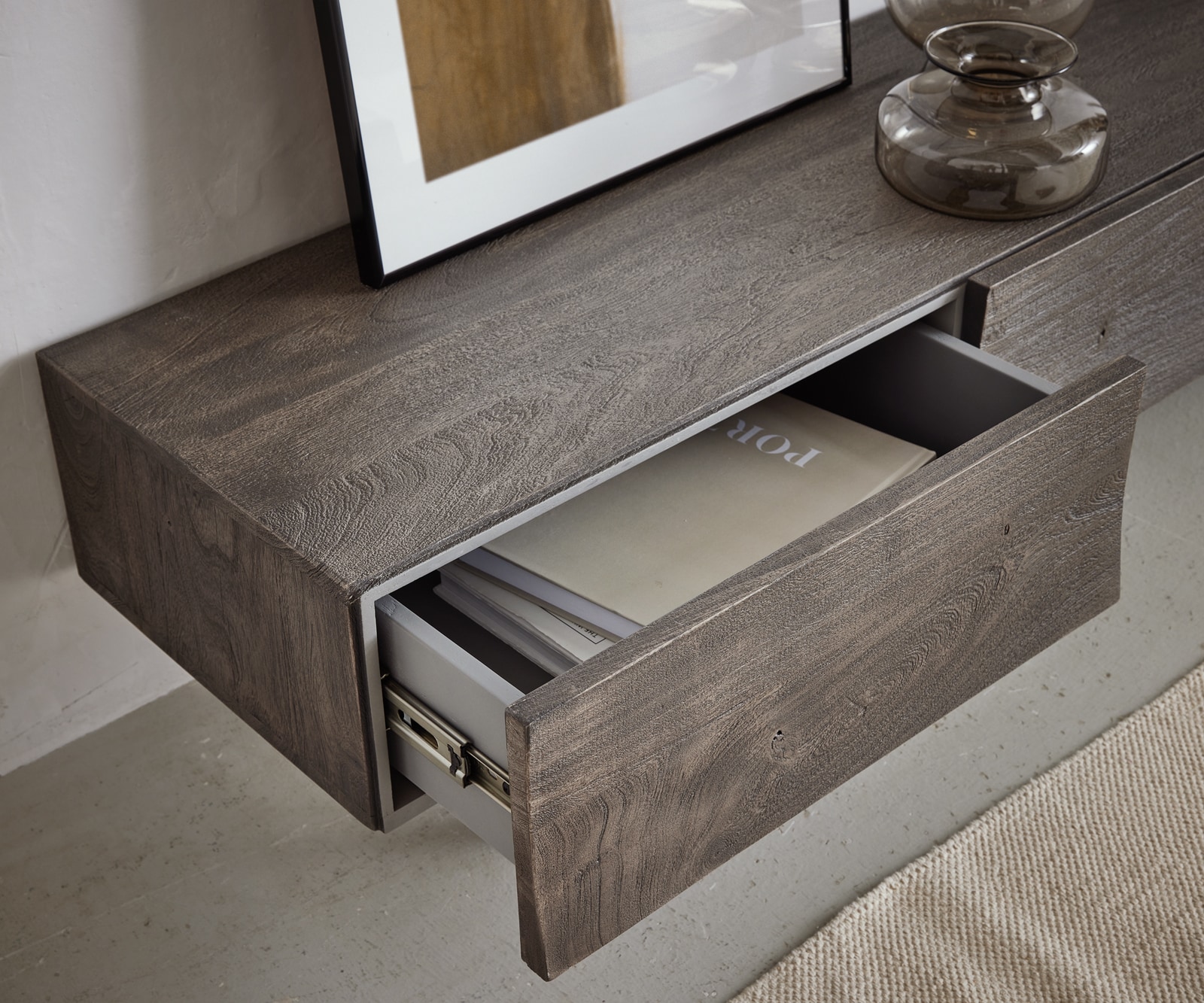 Lowboard Wyatt 220 cm Akazie Platin 4 Schübe V-Fuß Edelstahl 4 Lowboard Wyatt 220 cm Akazie Platin 4 Schübe V-Fuß Edelstahl 4