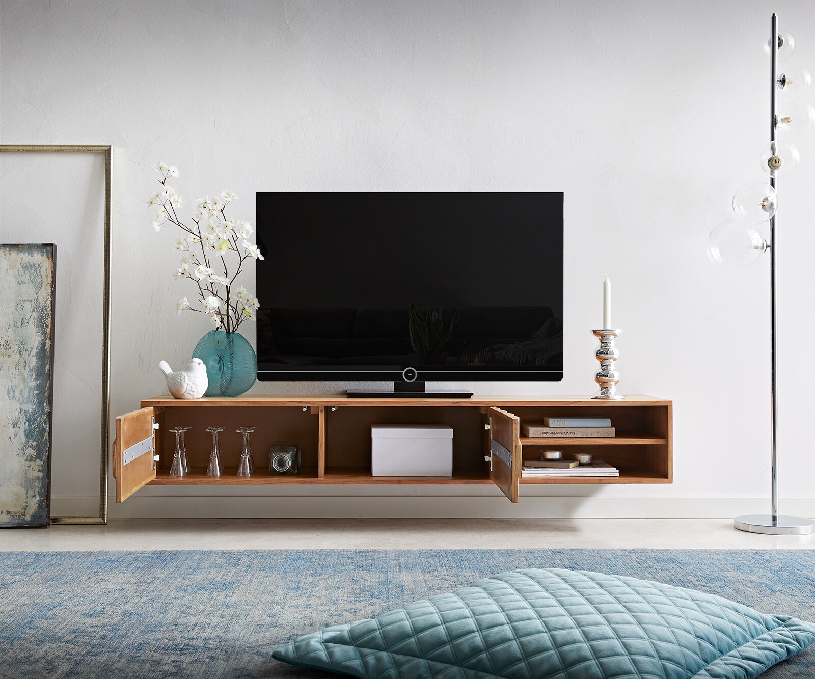 Buffet bas Fevo 160 cm acacia nature 2 portes flottant 3