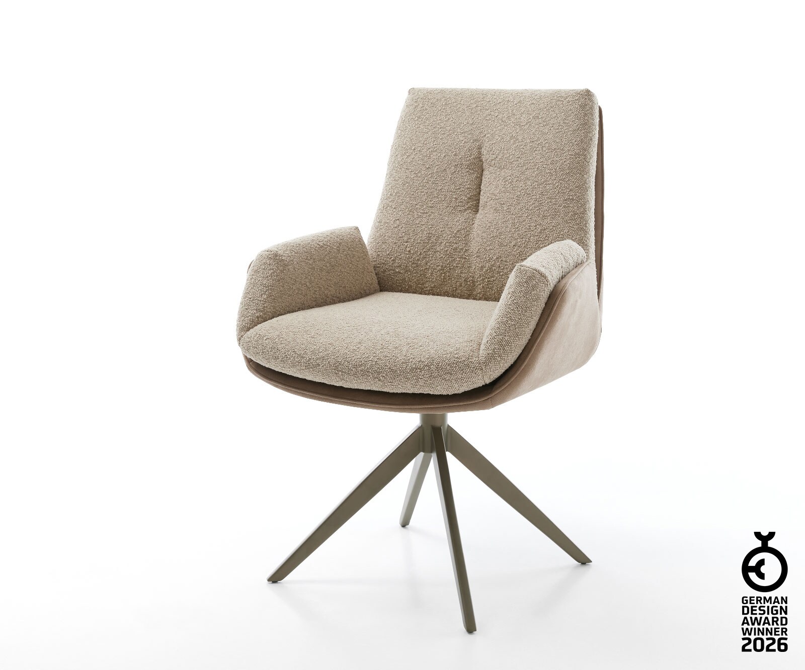 Chaise-pivotante Clea-Flex tissu mixte couleur boue pied croisé large aspect titane pivotement sur 360°