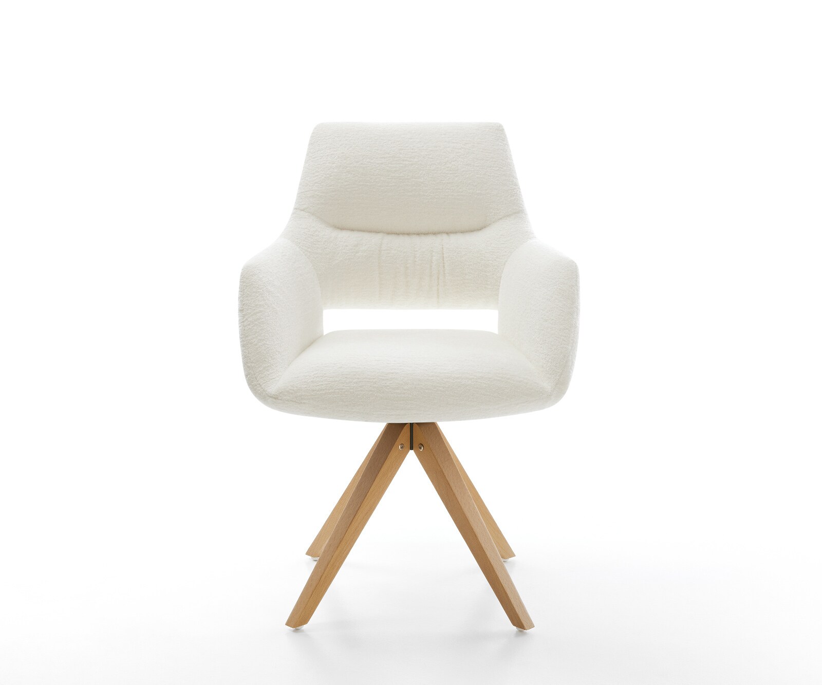 Chaise-pivotante Yago-Flex avec accoudoirs bouclé doux beige pied en bois angulaire naturel pivotement sur 180° ressorts ensachés 2