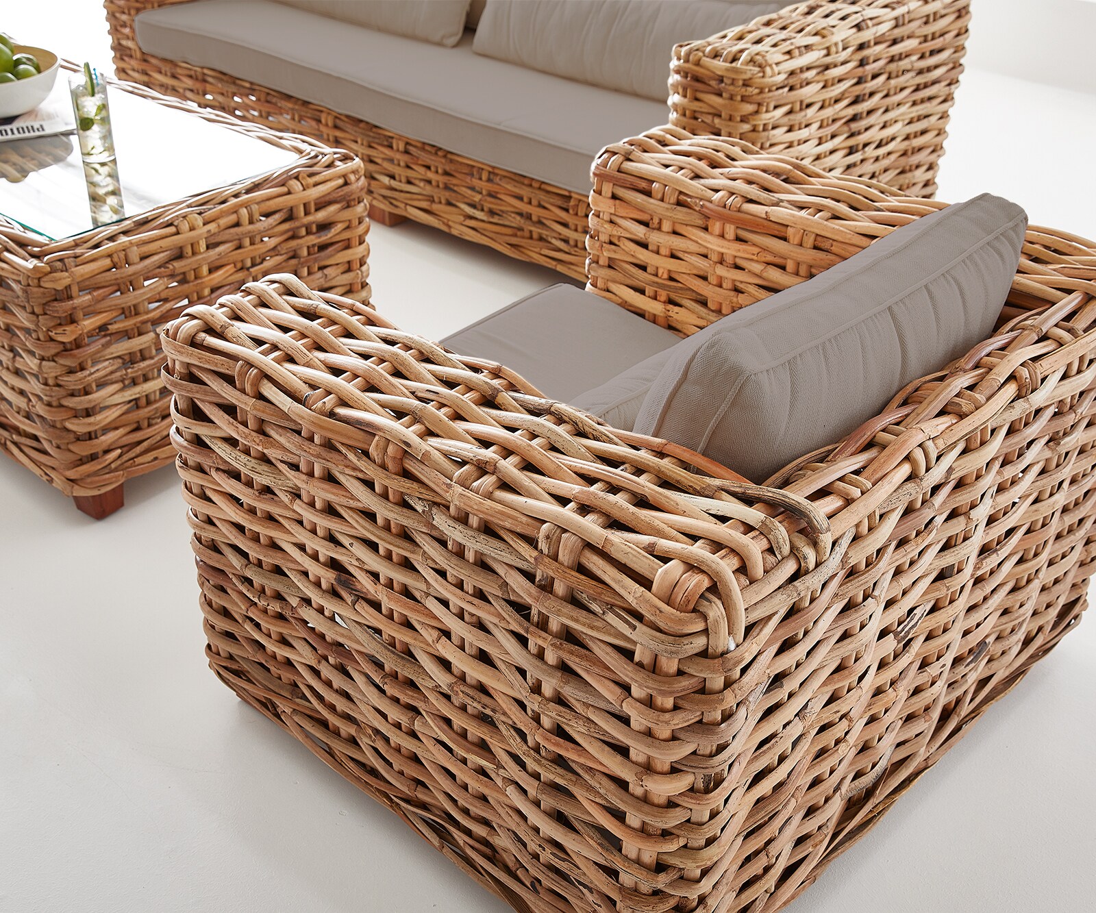 Fauteuil-Lounge Nizza rotin naturel avec coussins marron 6