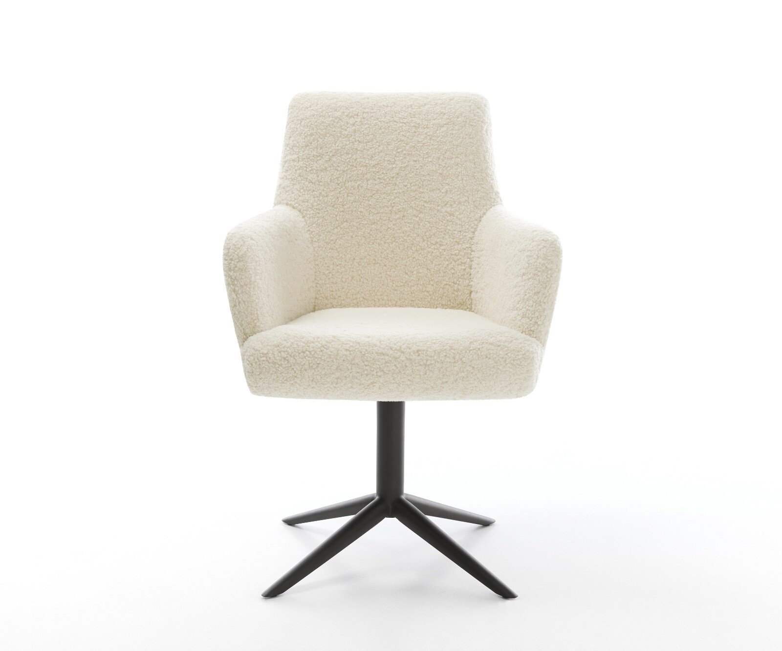 Drehstuhl Heira-Flex mit Armlehnen Teddystoff Beige Fußkreuz Schwarz 360° drehbar Wippfunktion Taschenfederkern 2